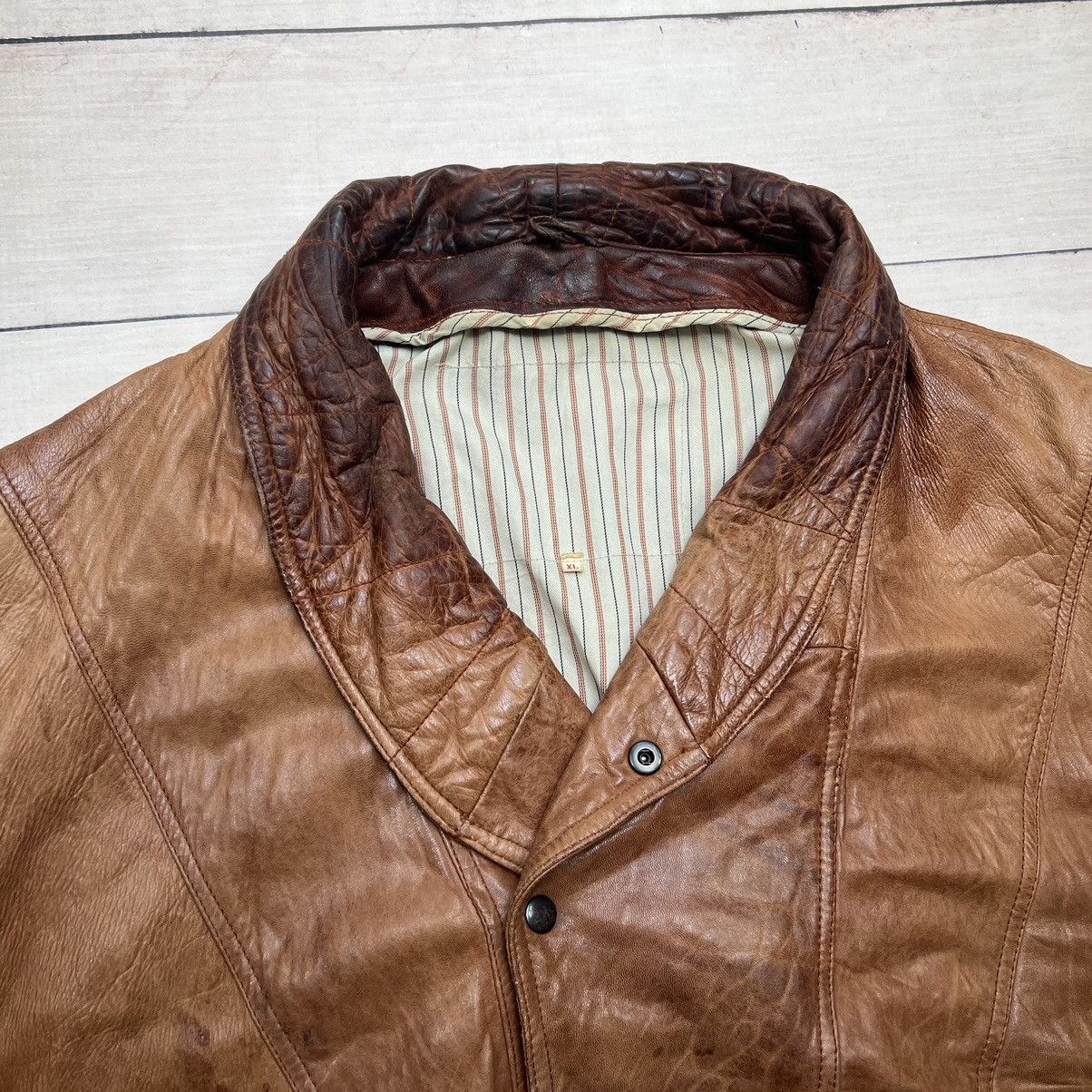 Vintage Vintage Leather Jacket Brown Real Genuine Cow Leather Size US XL / EU 56 / 4 - 4 Thumbnail