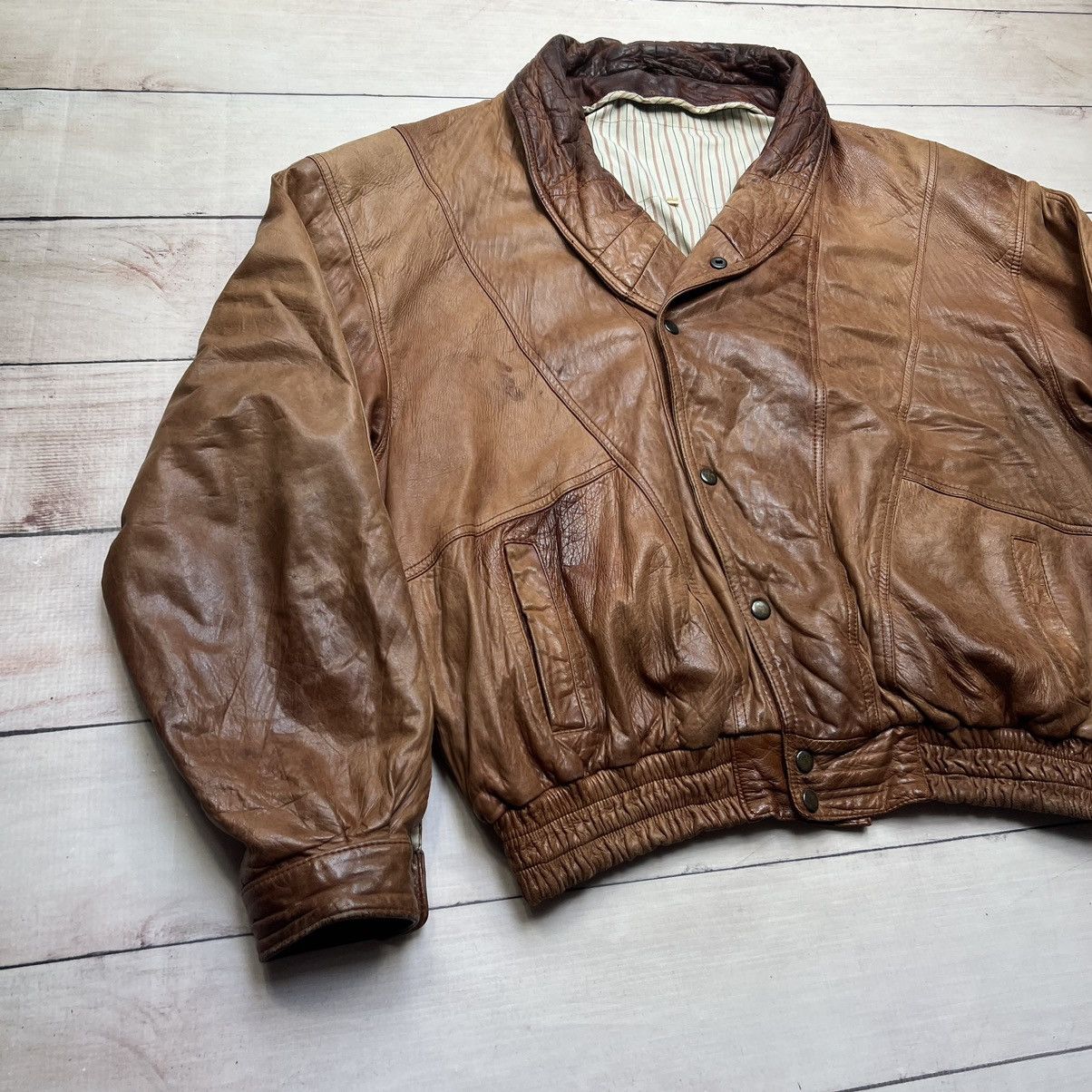 Vintage Vintage Leather Jacket Brown Real Genuine Cow Leather Size US XL / EU 56 / 4 - 2 Thumbnail
