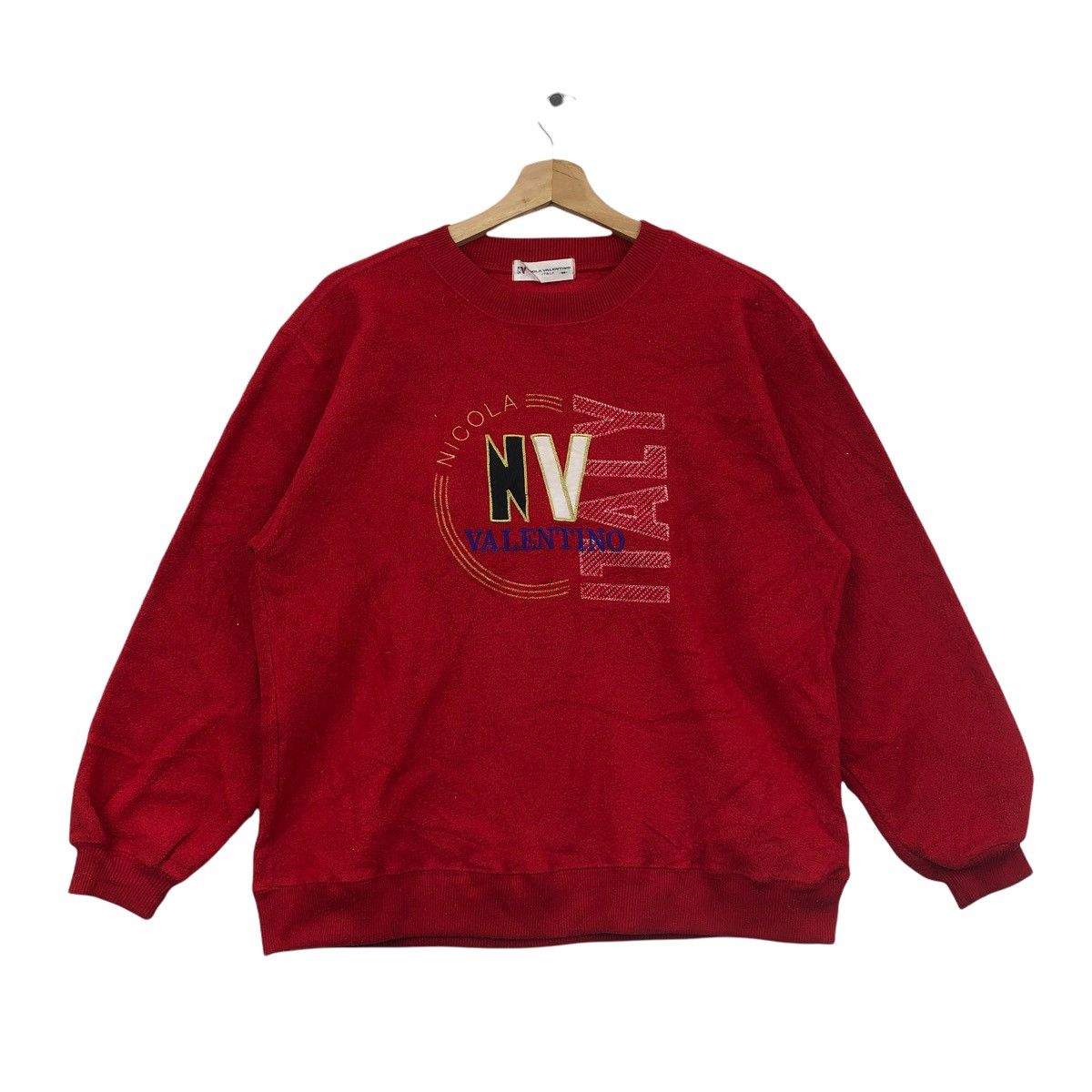 Vtg NICOLA VALENTINO ITALY Embroidered Logo Pullover Sweater