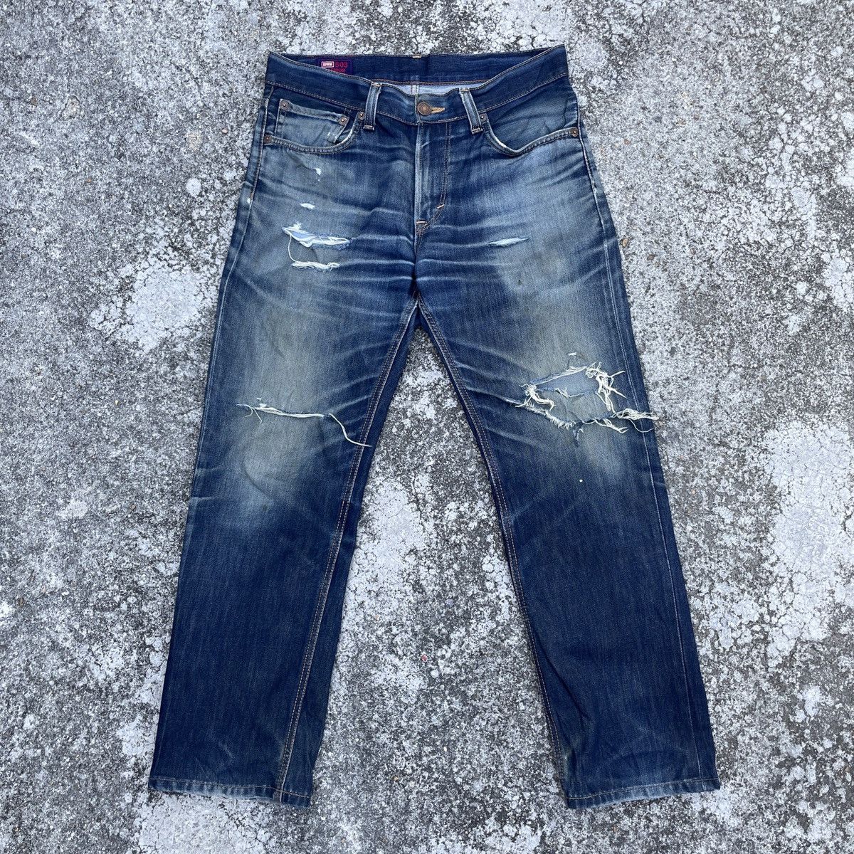 image of Vintage Edwin 505 Japan Distressed Denim Jeans in Blue, Men's (Size 33)