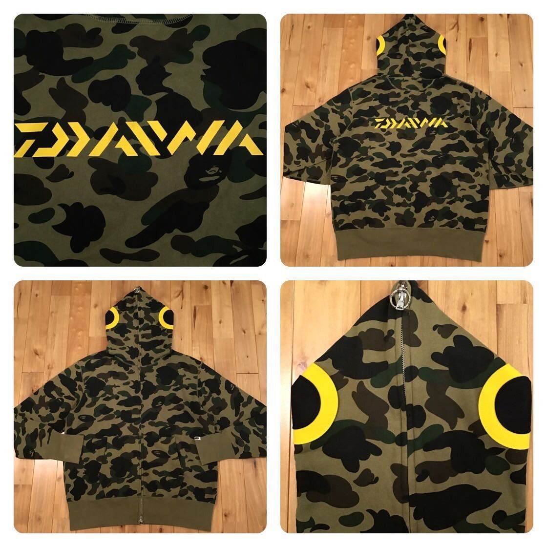 image of Bape × Daiwa 1St Camo Green Fish Full Zip Hoodie in Green Camo, Men's (Size XL)