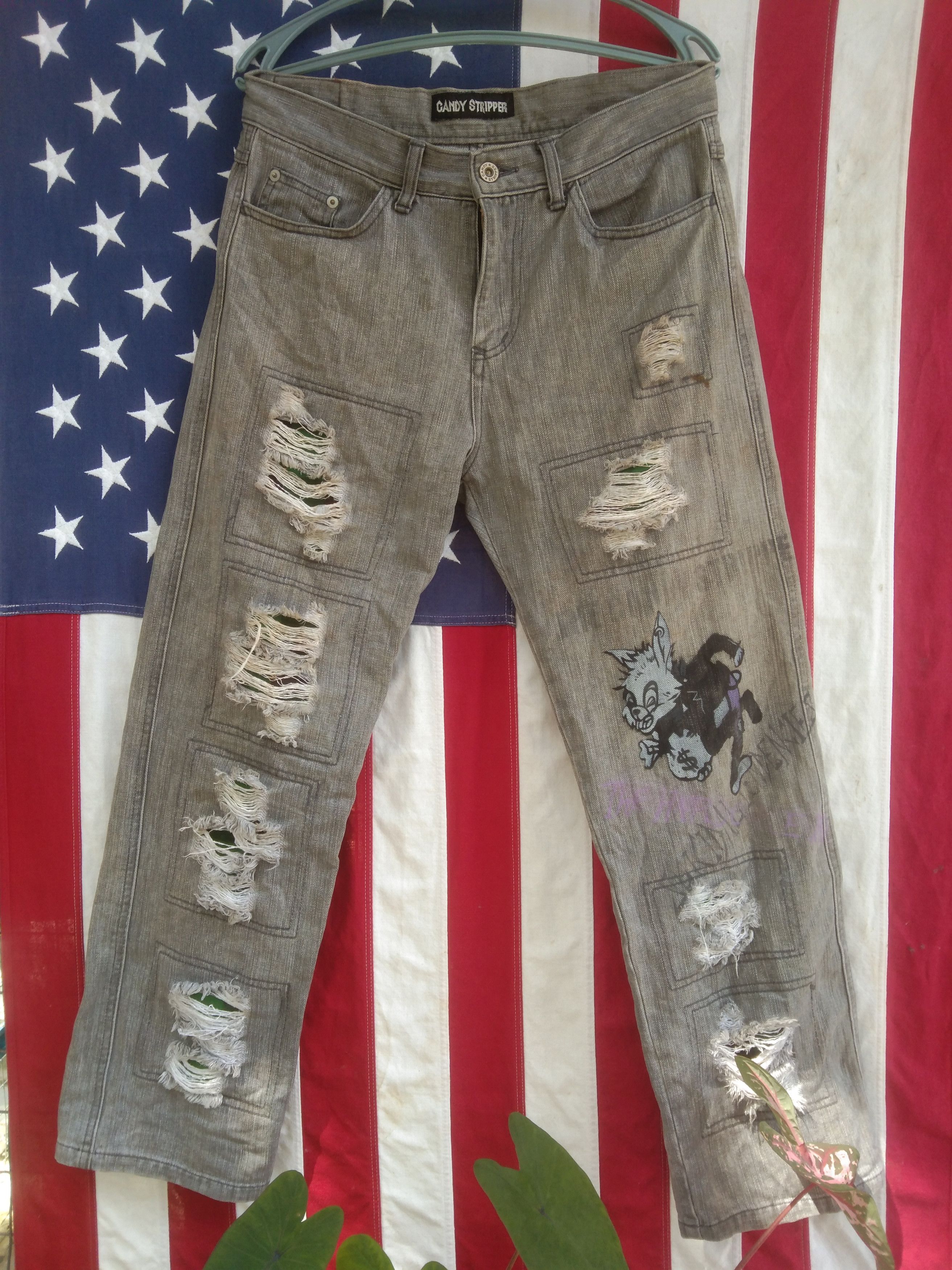 🔥 RARE 🔥CANDY STRIPPER DISTRESSED DENIM