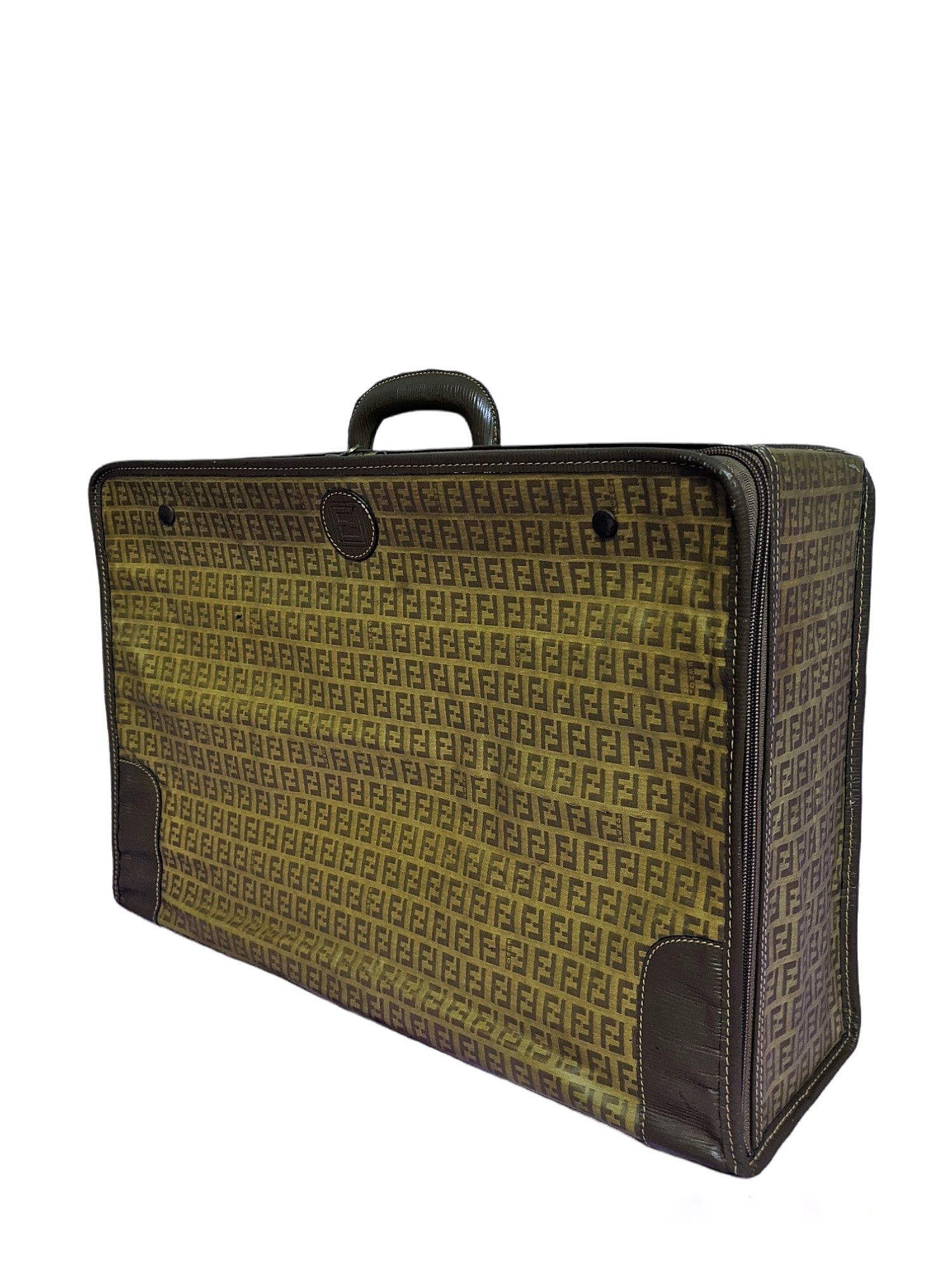 image of Vintage 70's Fendi Brown Zucchino Crystal Canvas Briefcase, Men's