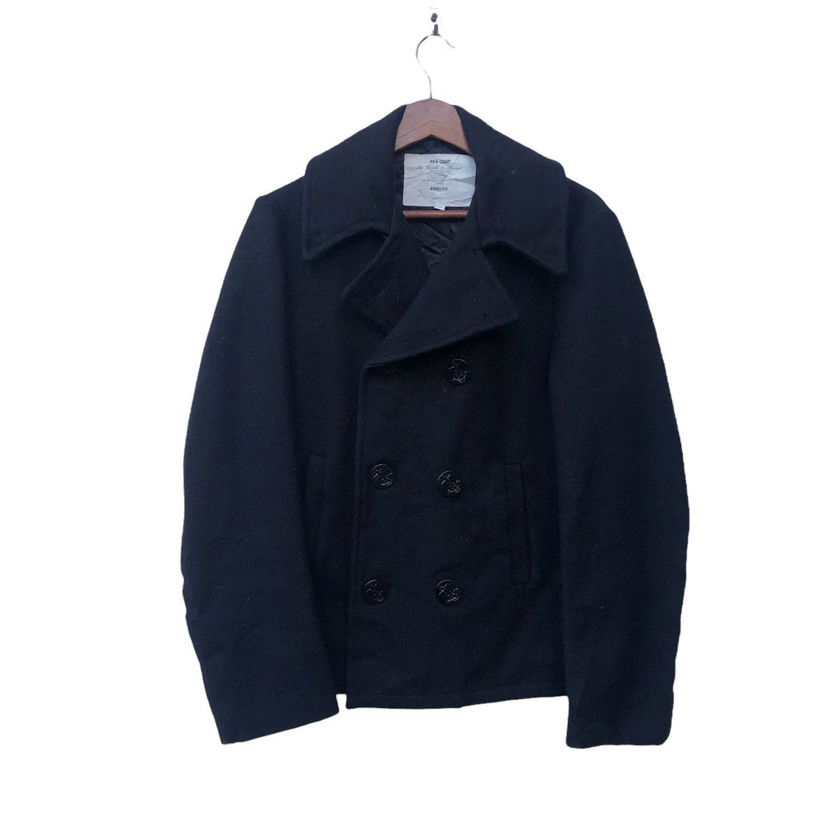 image of Fidelity Double Breast Pea Coat Jacket in Black, Men's (Size Medium)