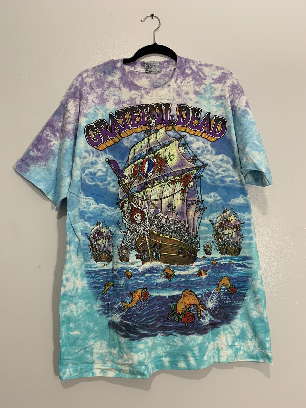 Image of Grateful Dead Ship Of Fools 1993 Tie Dye Shirt Liquid Blue, Men's (Size XL)