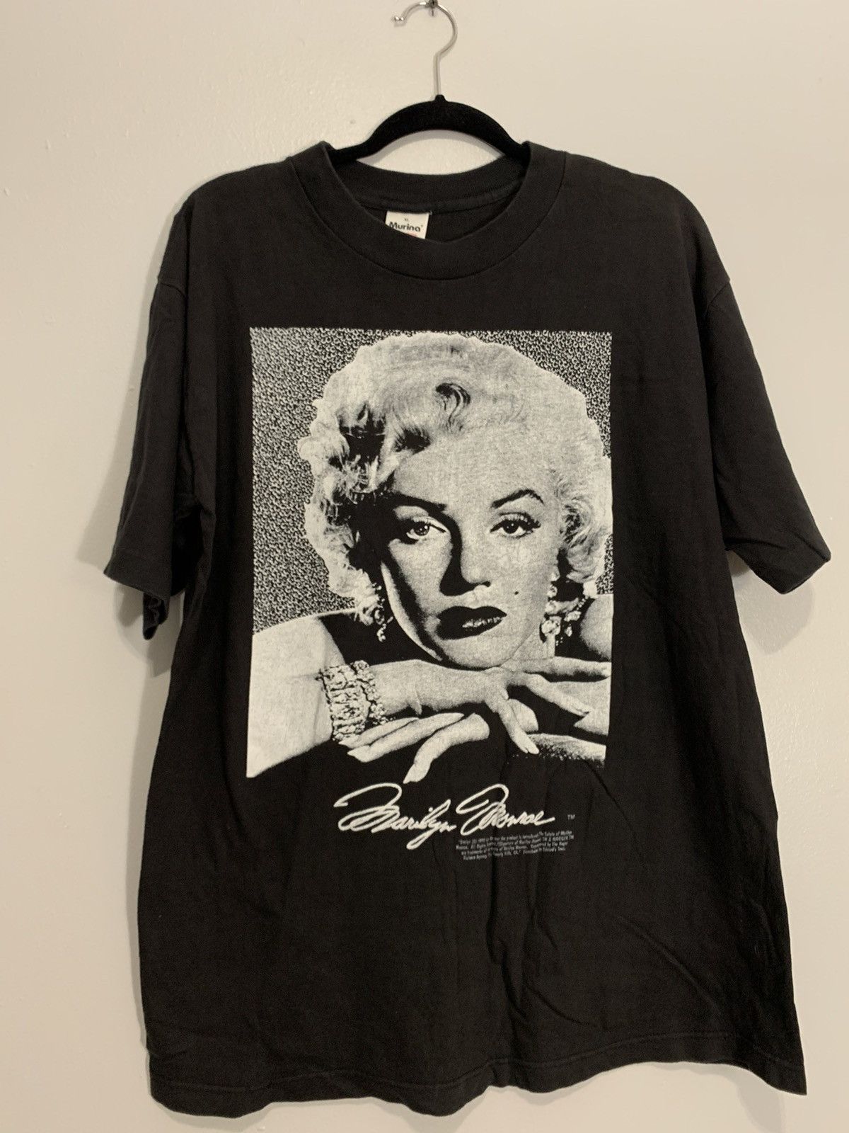 image of Vintage 1992 Marilyn Monroe Faded T-Shirt L Single Stitched in Black, Men's (Size XL)