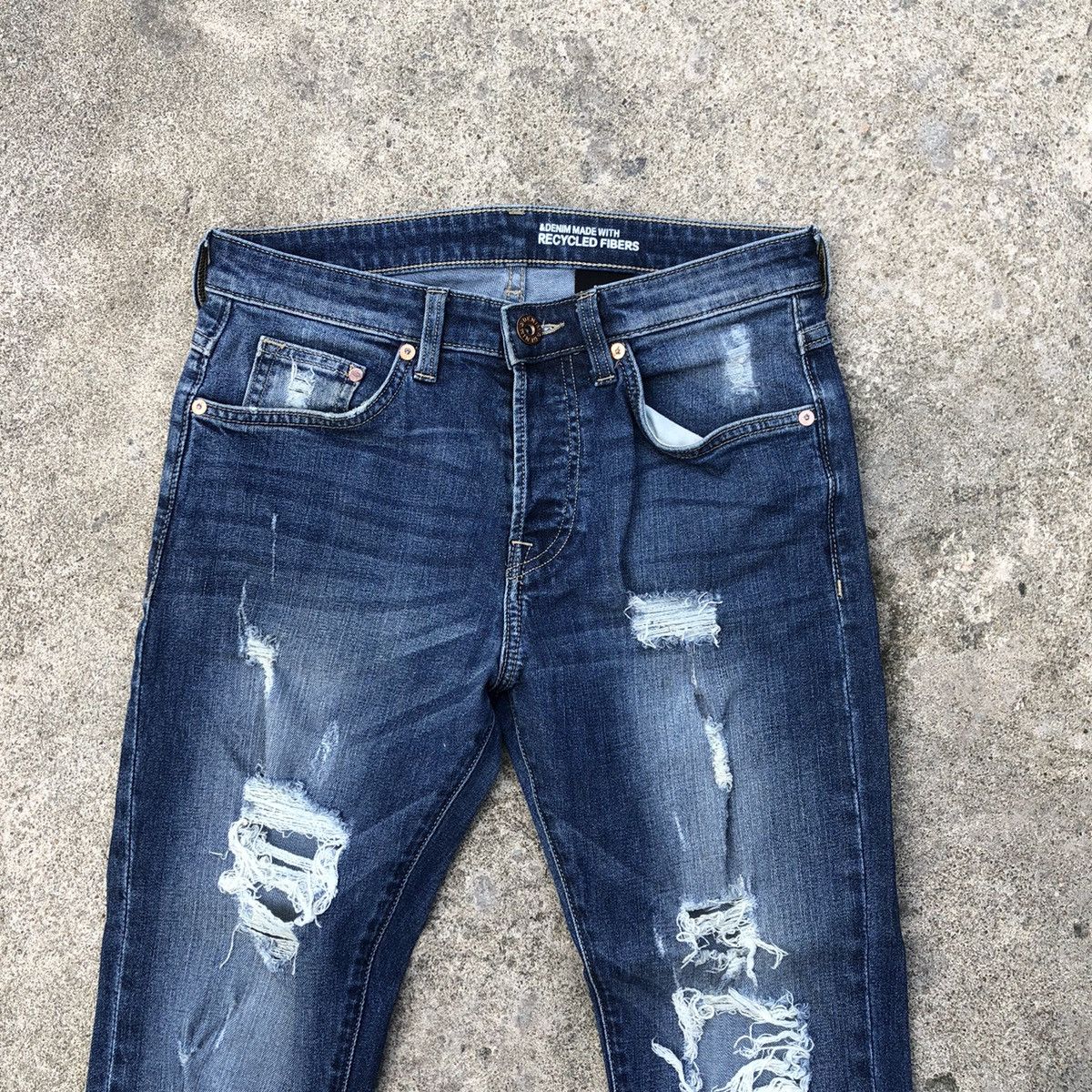 H&M 🔥Thrash🔥H&M Stoned Wash Rips Distress Skinny Denim Jeans Size US 30 / EU 46 - 2 Thumbnail