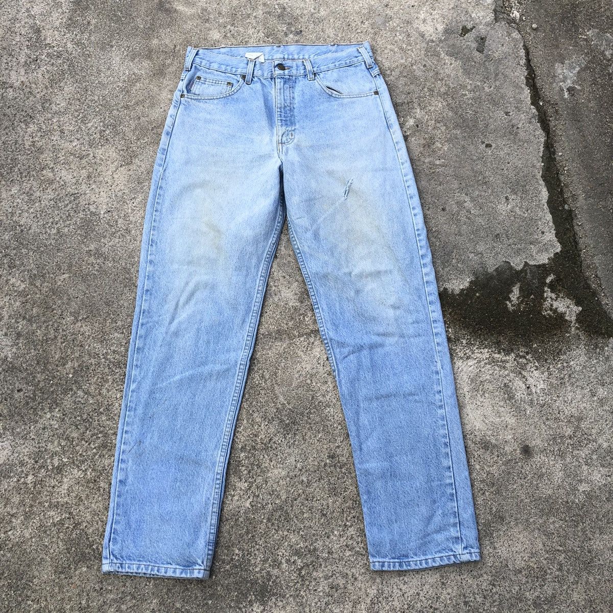 Carhartt 🔥Rare🔥Vintage Carhatt Stoned Wash Rips Denim Jeans Size US 33 - 1 Thumbnail