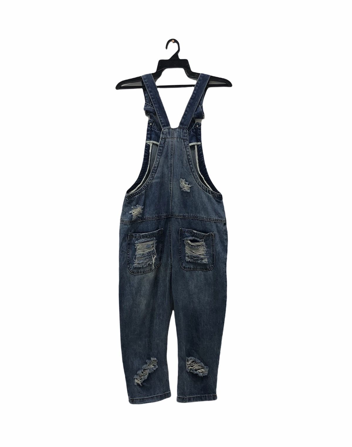 Japanese Brand × Vintage Vintage Y2K Style Distressed Dark Wash Denim Overalls Size M Size US 34 / EU 50 - 2 Thumbnail