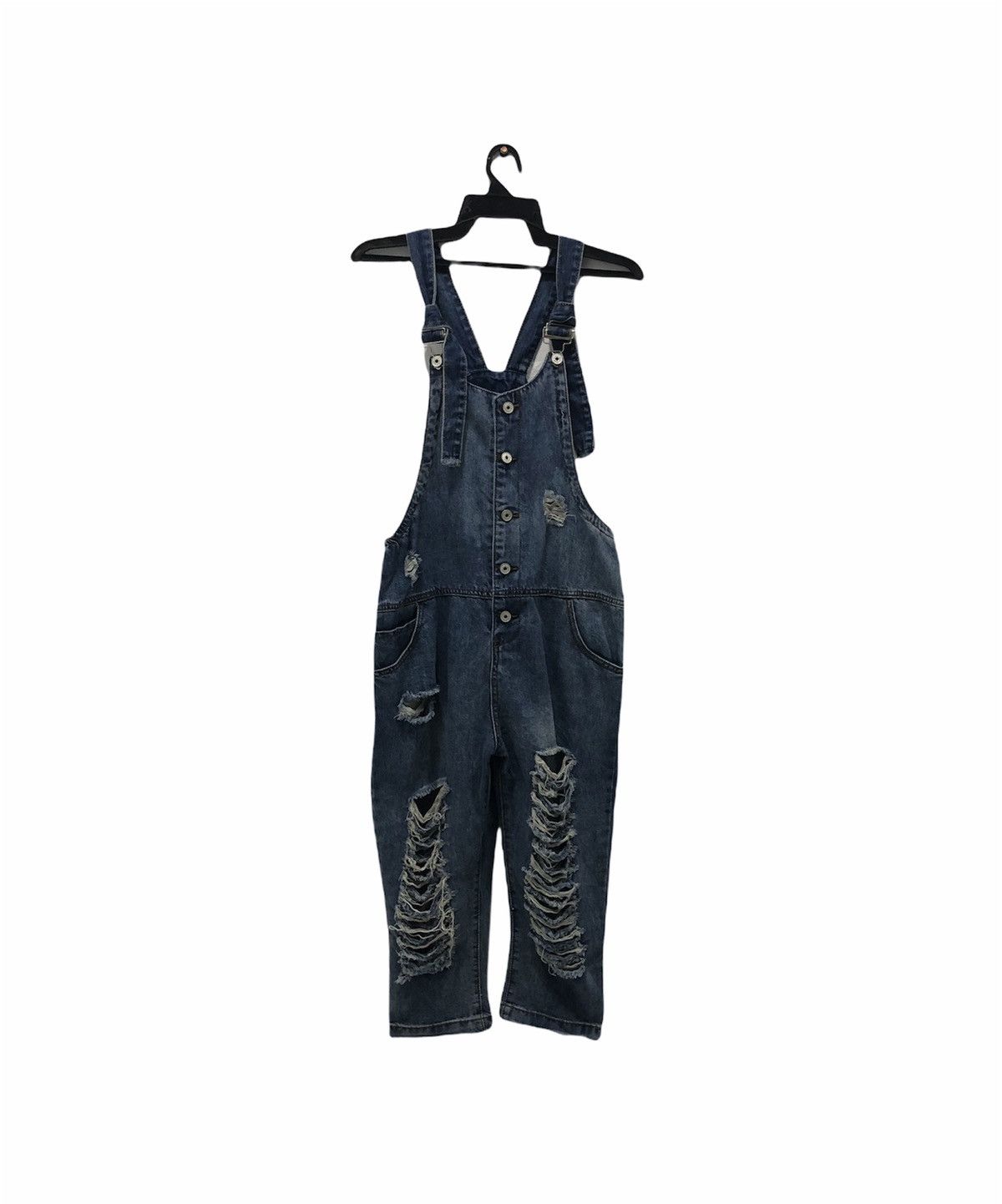 Japanese Brand × Vintage Vintage Y2K Style Distressed Dark Wash Denim Overalls Size M Size US 34 / EU 50 - 1 Thumbnail