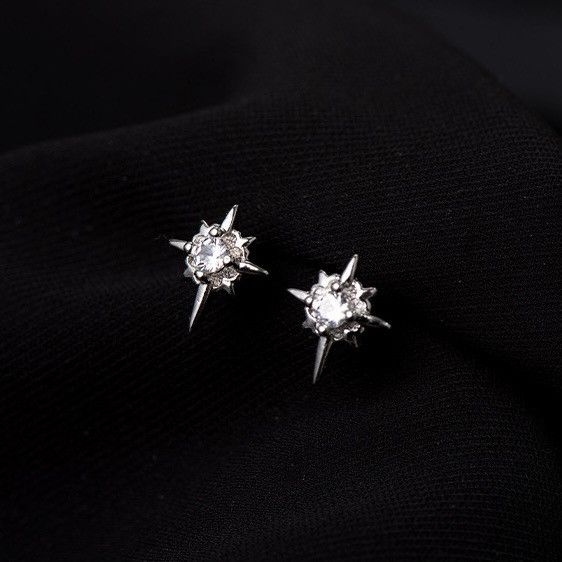 Other 925 Silver Plated CZ Star Stud Earrings for Men Women Size ONE SIZE - 3 Thumbnail