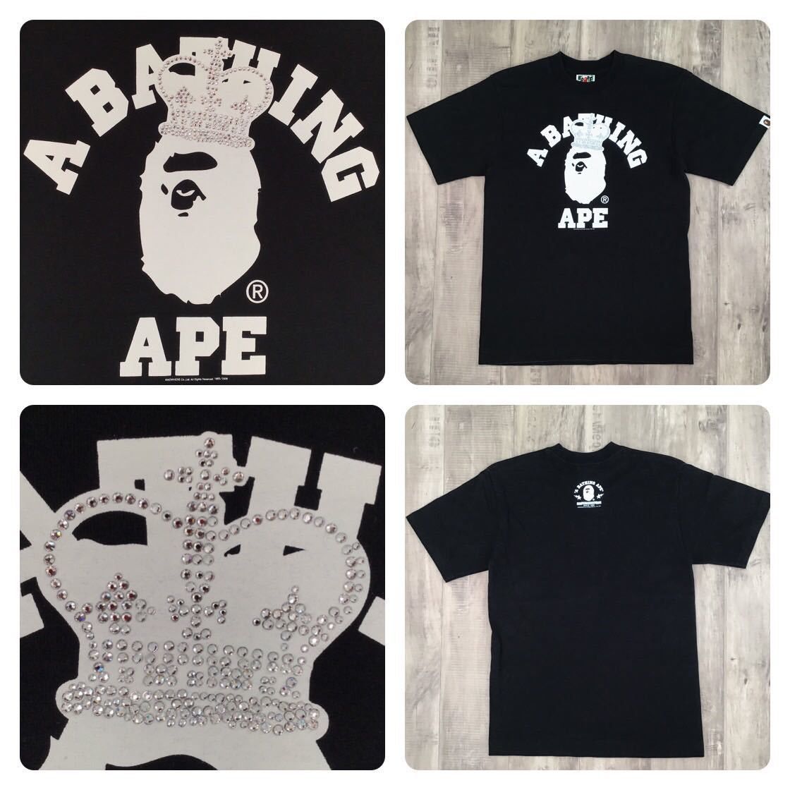 image of Bape Swarovski Crown College Logo T-Shirt Black, Men's (Size Small)