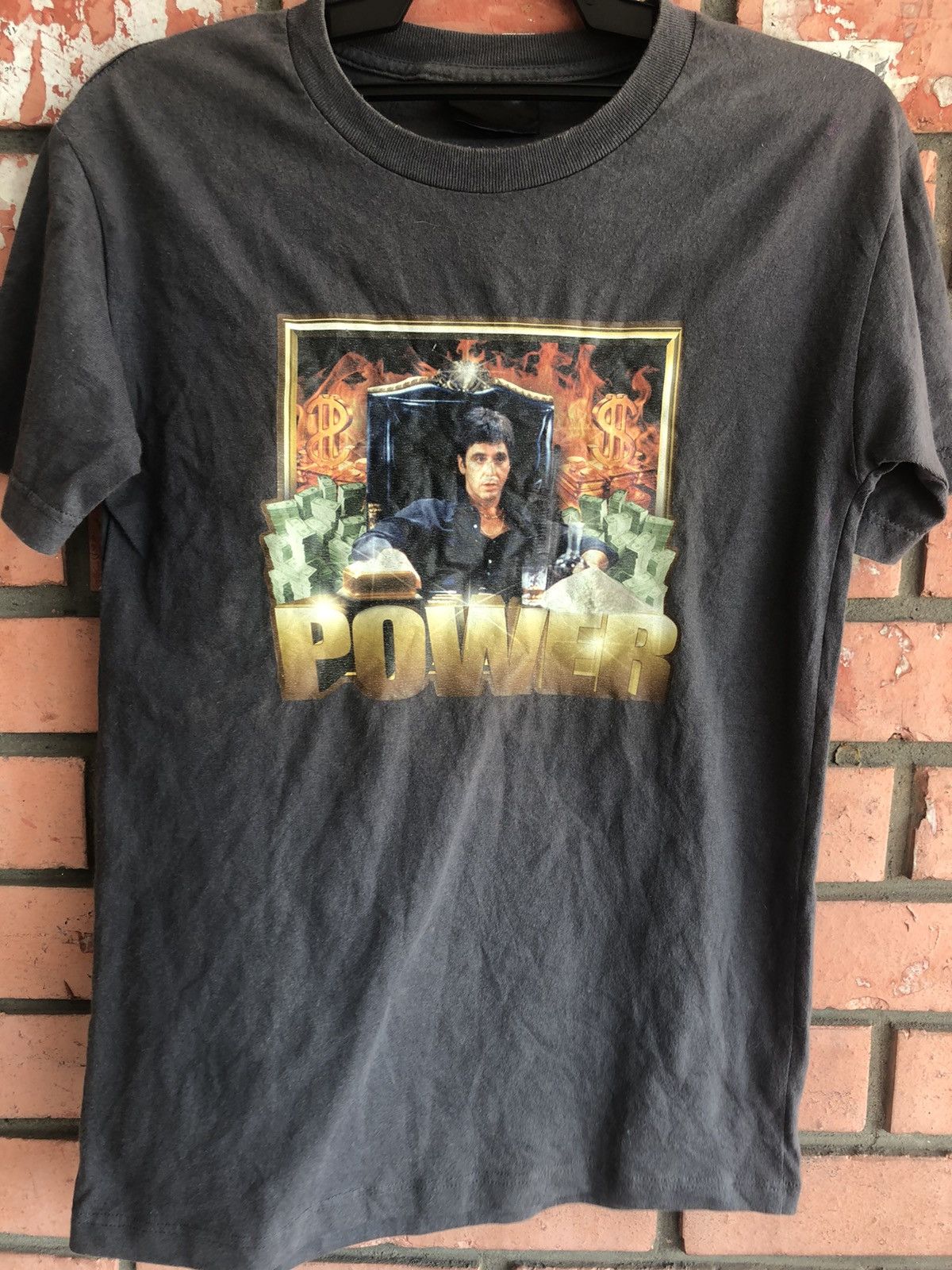 image of Cult x Movie Serial Killer Scarface VTG Crime Film Shirt/trash Burnout in Grey, Men's (Size Medium)