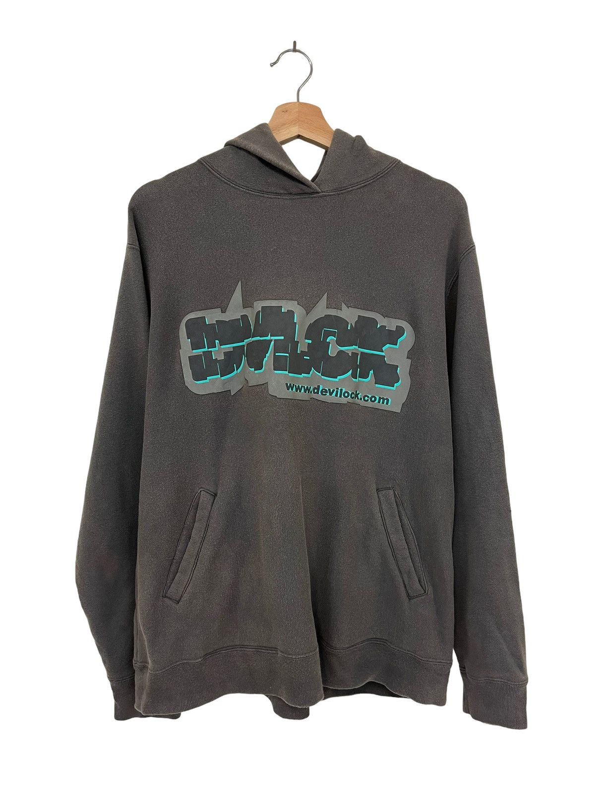 image of Devilock Spellout Logo Hoodies in Grey, Men's (Size Medium)