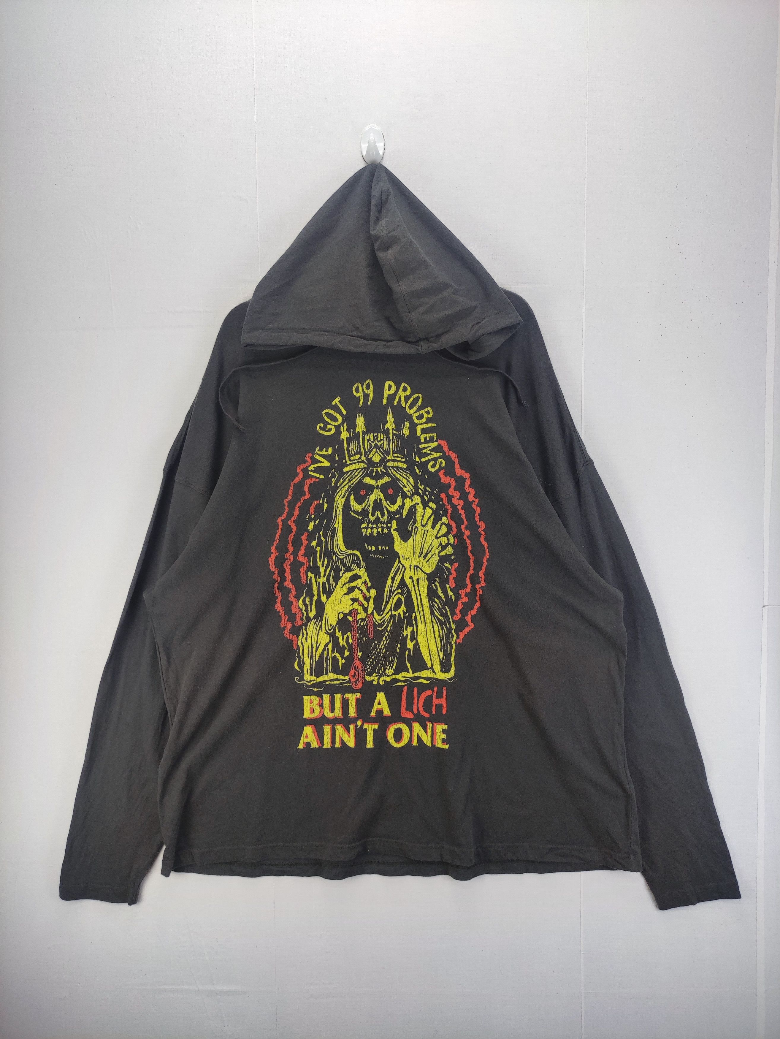image of Vintage Long Sleeve Skull Logo Hoodie in Black, Men's (Size 2XL)