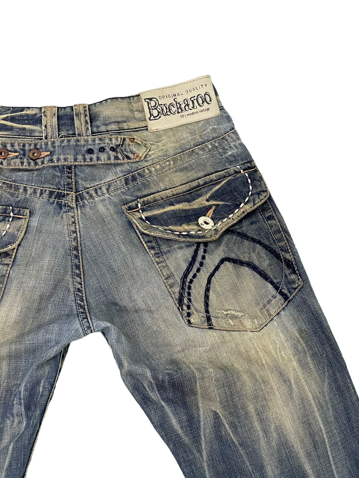 Japanese Brand Flare Jeans Buckaroo Distress Acid Wash Low Rise 2🟦1 Size US 31 - 20 Thumbnail