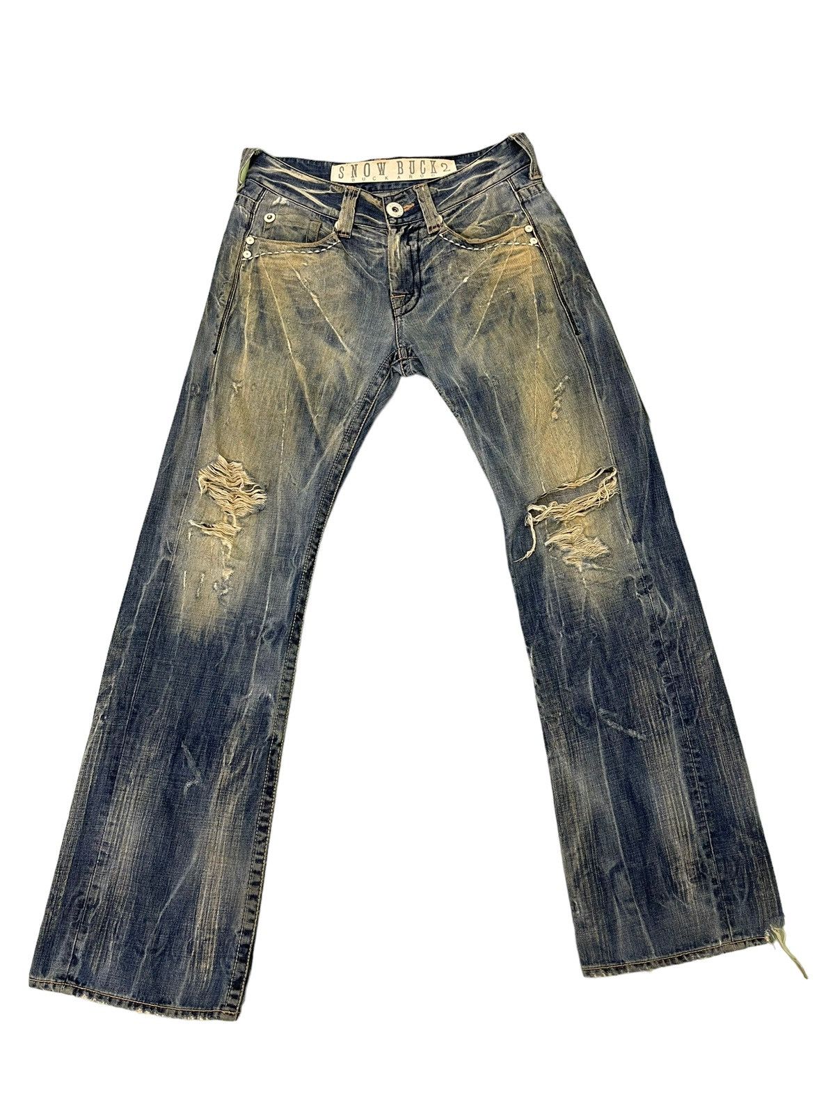 Japanese Brand Flare Jeans Buckaroo Distress Acid Wash Low Rise 2🟦1 Size US 31 - 2 Thumbnail