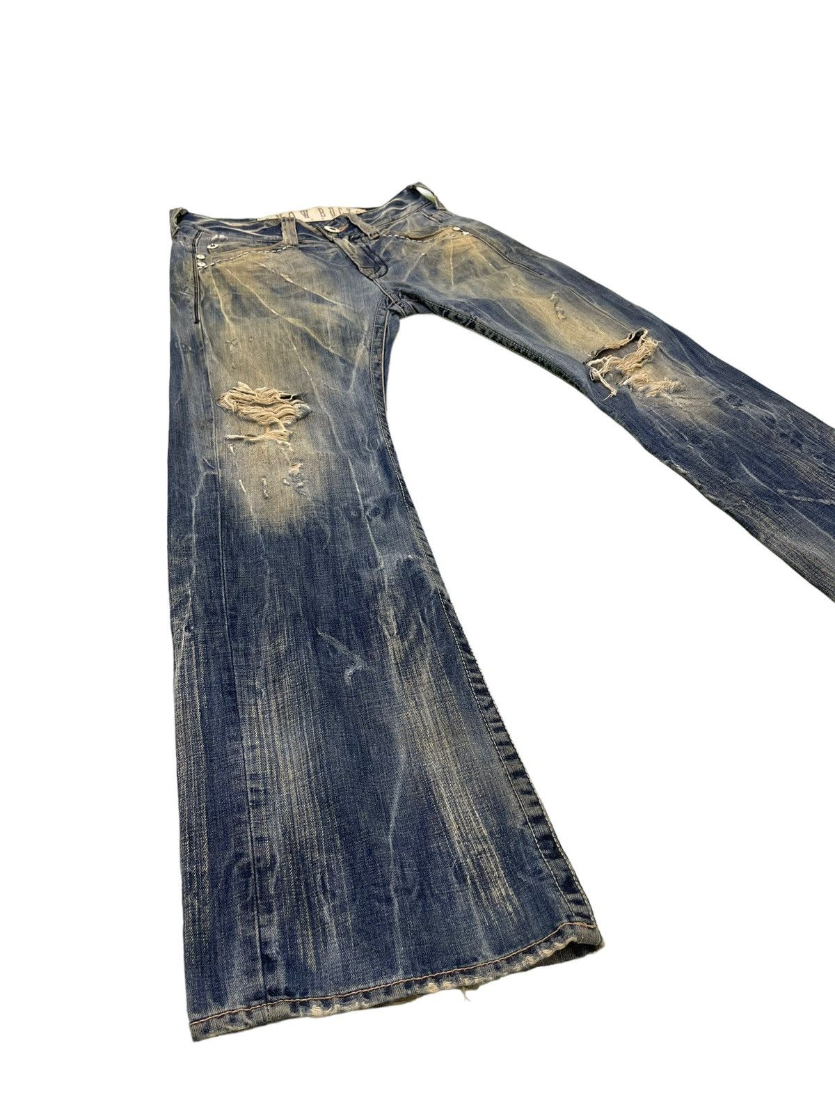 Japanese Brand Flare Jeans Buckaroo Distress Acid Wash Low Rise 2🟦1 Size US 31 - 1 Thumbnail