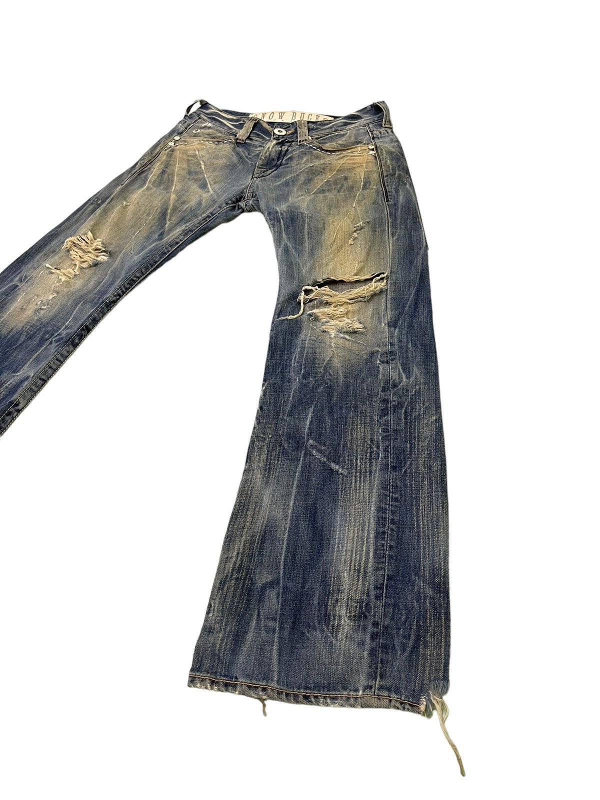 Japanese Brand Flare Jeans Buckaroo Distress Acid Wash Low Rise 2🟦1 Size US 31 - 3 Thumbnail