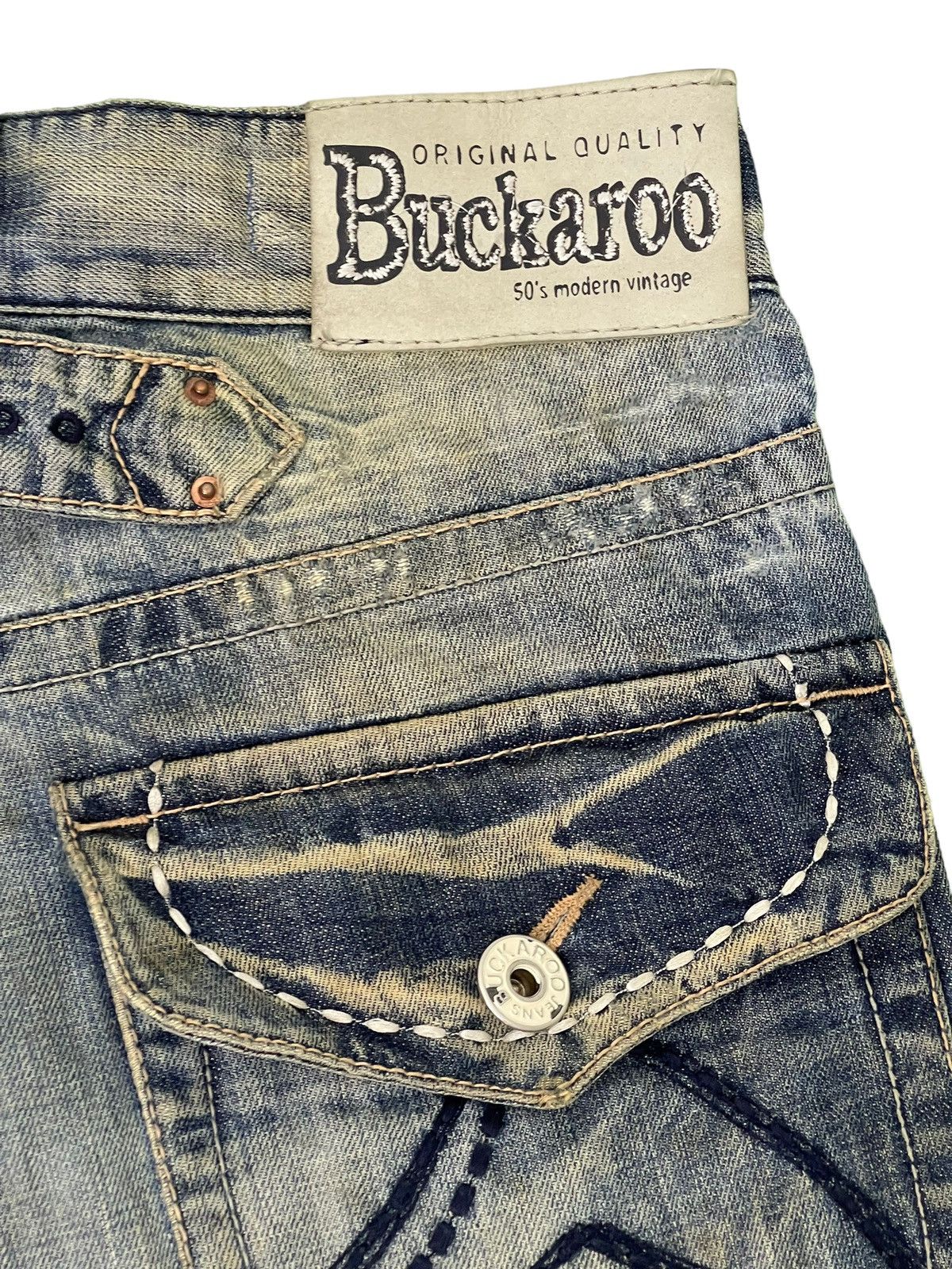 Japanese Brand Flare Jeans Buckaroo Distress Acid Wash Low Rise 2🟦1 Size US 31 - 21 Thumbnail