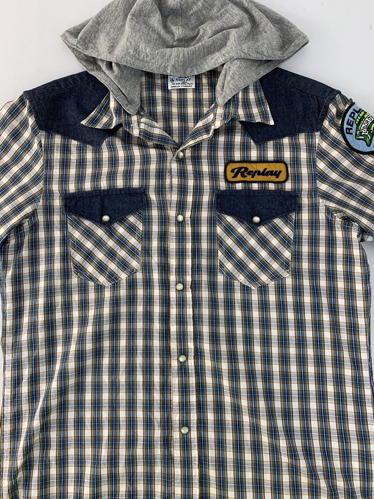 Replay Hype Replay Blue Jeans Checked Hooded Western Flannel Shirt Size US M / EU 48-50 / 2 - 3 Thumbnail