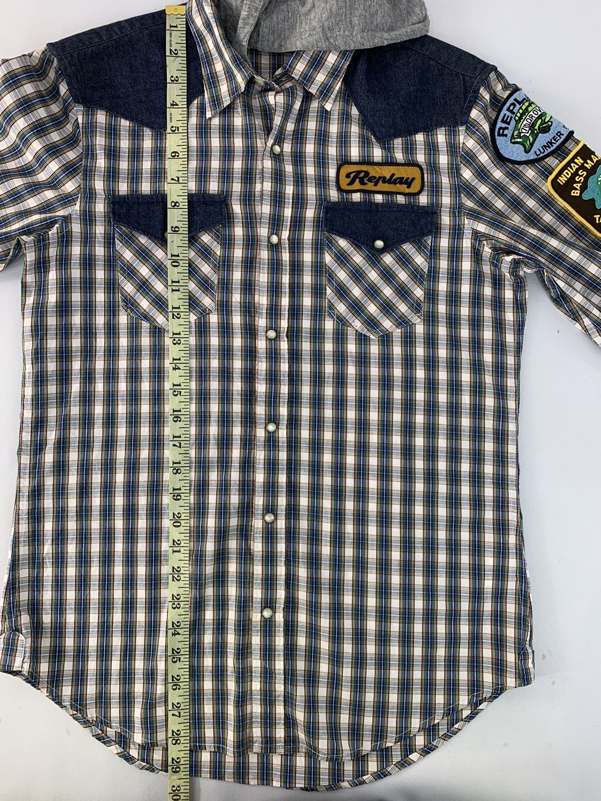 Replay Hype Replay Blue Jeans Checked Hooded Western Flannel Shirt Size US M / EU 48-50 / 2 - 7 Thumbnail