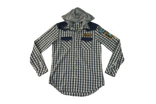 Replay Hype Replay Blue Jeans Checked Hooded Western Flannel Shirt Size US M / EU 48-50 / 2 - 1 Thumbnail