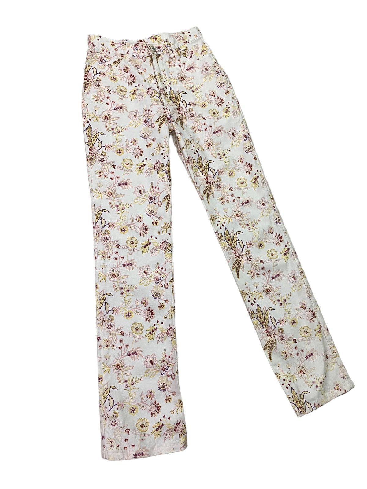 image of Vintage Et Boite Overprinted Flower Design Pant S46K in White, Men's (Size 26)