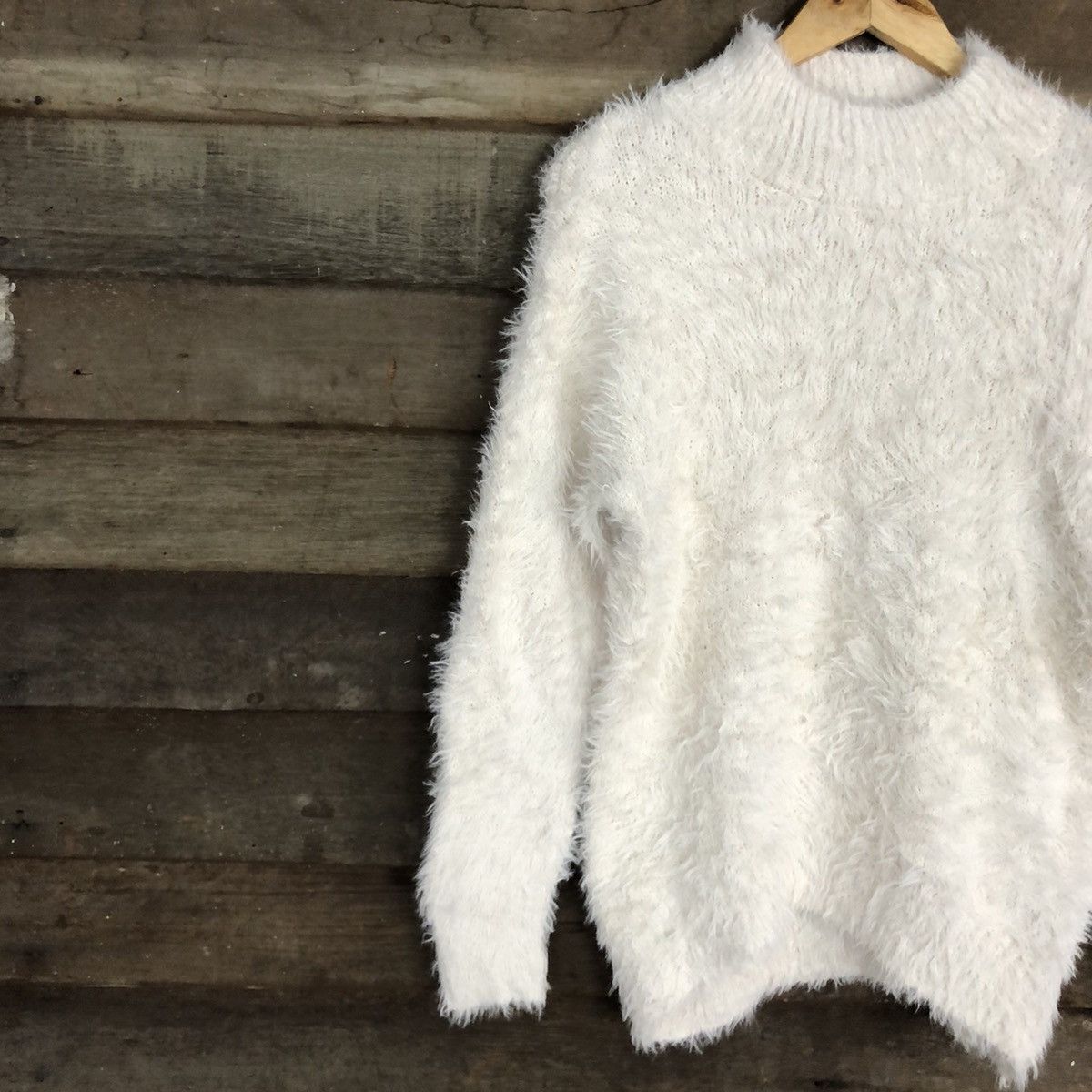 Homespun Knitwear DL GU Japan White fur fleece Mohair Shaggy Knitwear #c1099 Size US M / EU 48-50 / 2 - 7 Thumbnail