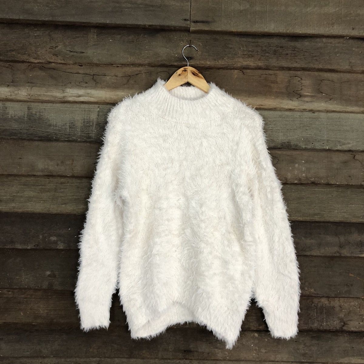 Homespun Knitwear DL GU Japan White fur fleece Mohair Shaggy Knitwear #c1099 Size US M / EU 48-50 / 2 - 3 Thumbnail