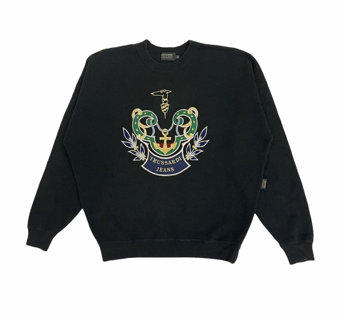 image of Vintage Trussardi Sweatshirt Big Logo Italian Designer in Black, Men's (Size Medium)