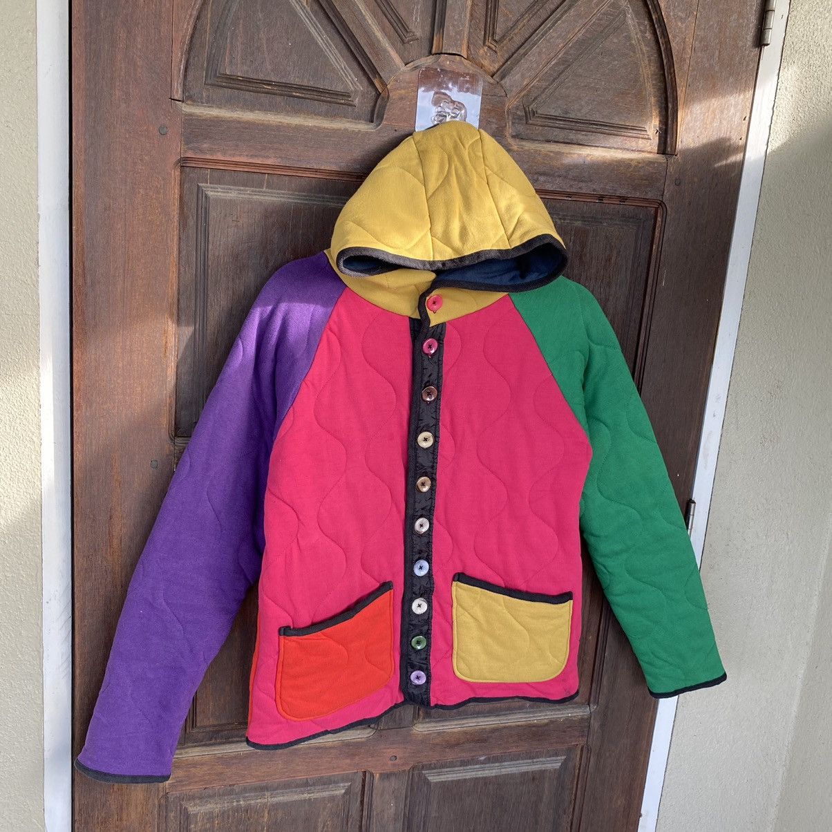 image of Vintage Japan Multi Colour Plaid Quilted Hoodies, Women's (Size Medium)