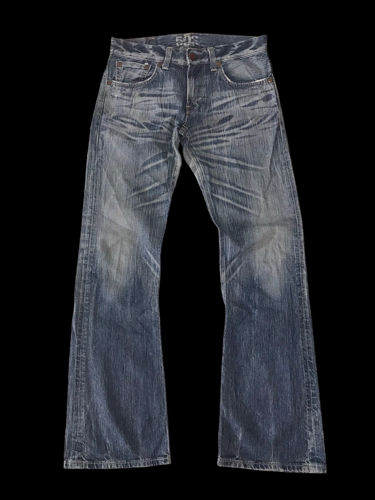 image of Flare Jeansedwin 503 Blue Washed Claw Mark Distressed Denim in Washed Blue, Men's (Size 31)