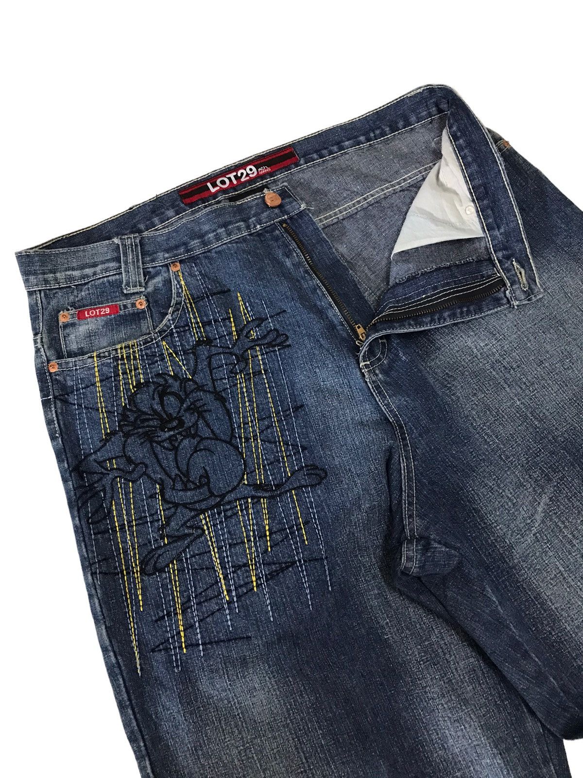 Beauty Beast Baggy🔥Lot 29 Tazmania Hip Hop Embroidery Denim Jeans ⚡️ Size US 35 - 9 Thumbnail