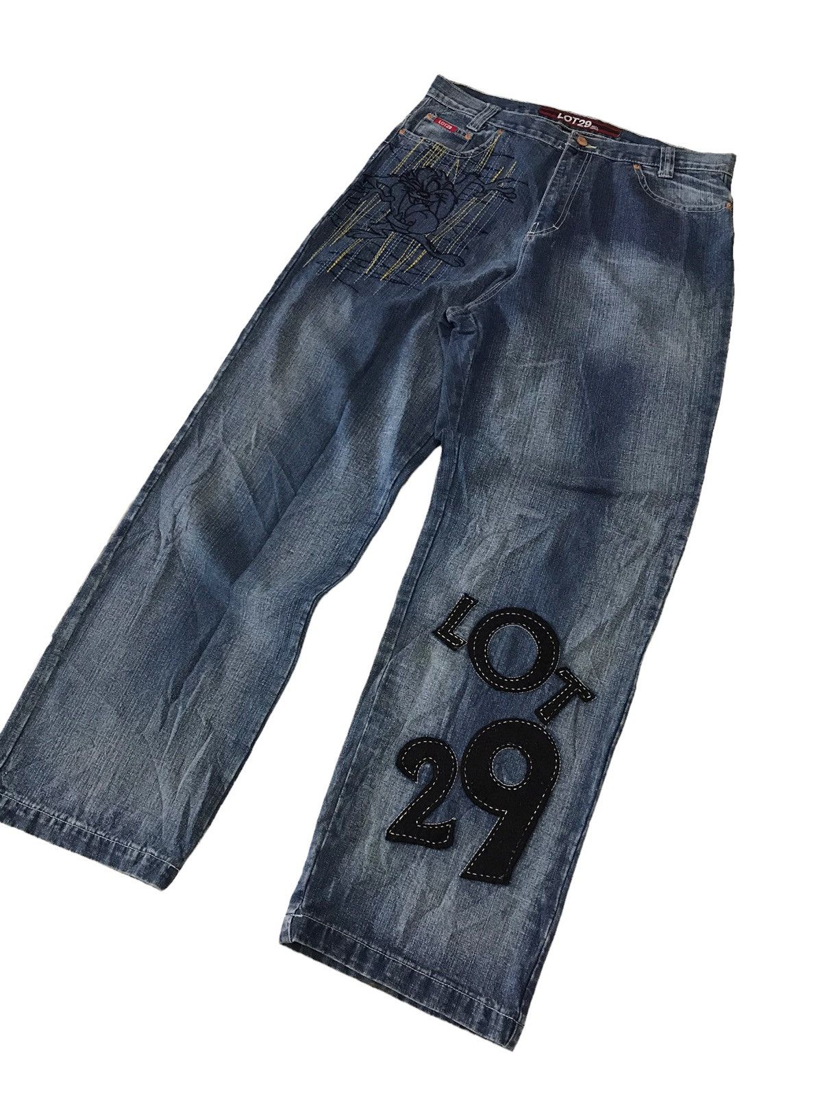 Beauty Beast Baggy🔥Lot 29 Tazmania Hip Hop Embroidery Denim Jeans ⚡️ Size US 35 - 4 Thumbnail