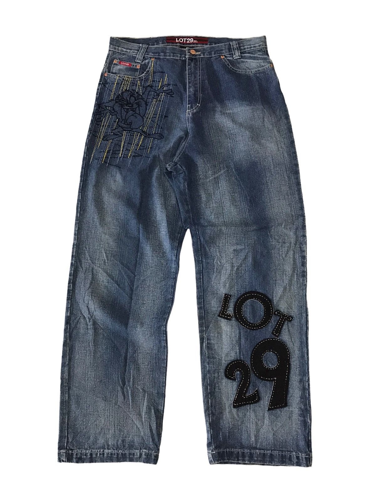 Beauty Beast Baggy🔥Lot 29 Tazmania Hip Hop Embroidery Denim Jeans ⚡️ Size US 35 - 3 Thumbnail