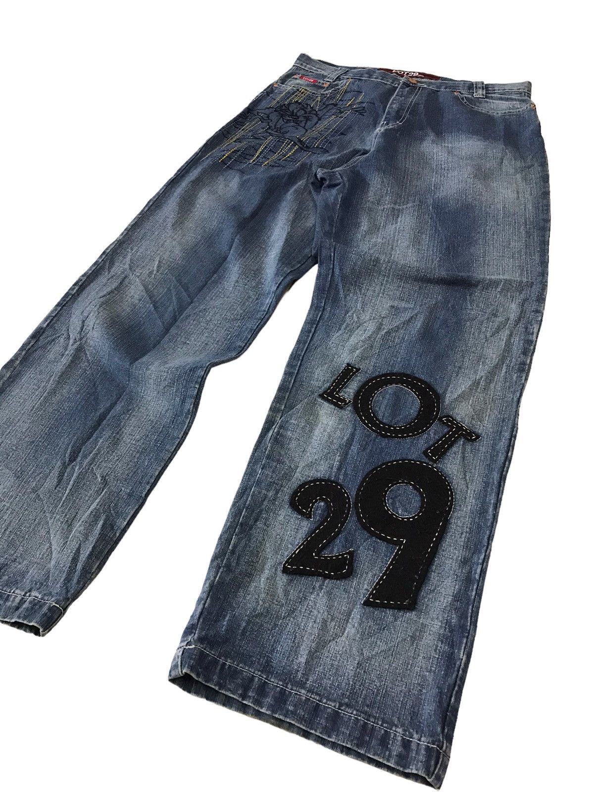 Beauty Beast Baggy🔥Lot 29 Tazmania Hip Hop Embroidery Denim Jeans ⚡️ Size US 35 - 2 Thumbnail