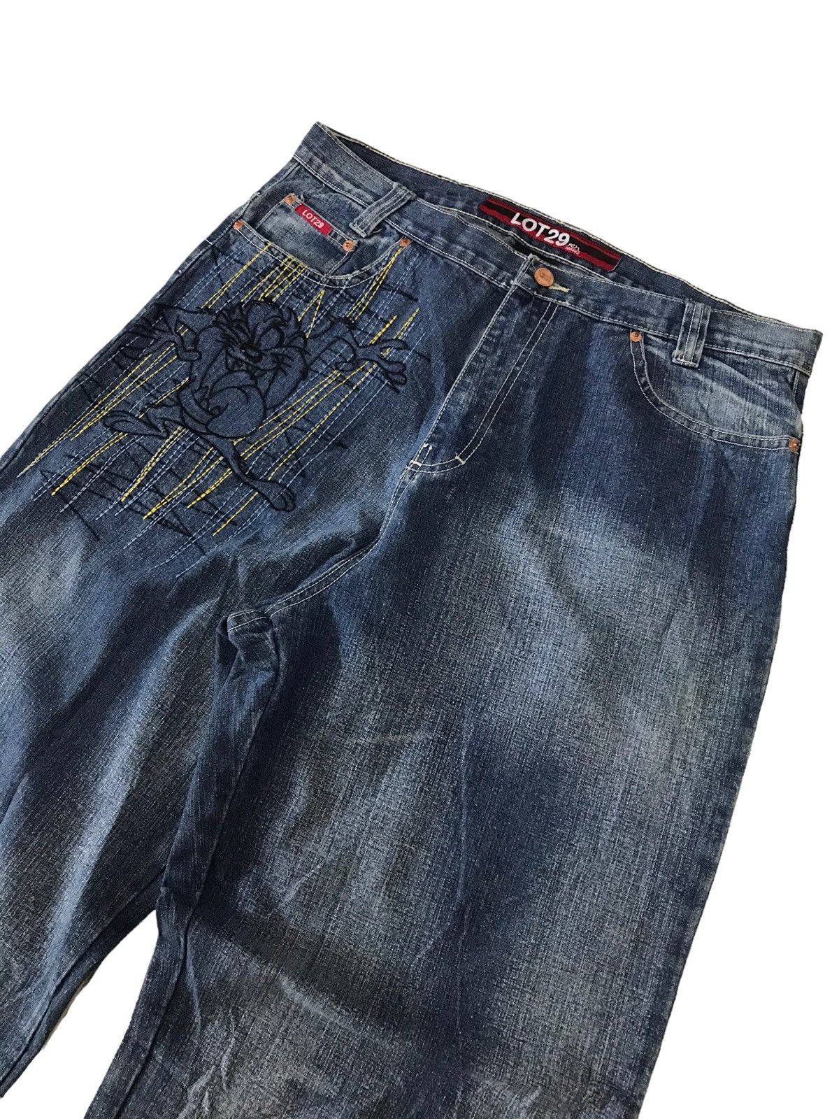 Beauty Beast Baggy🔥Lot 29 Tazmania Hip Hop Embroidery Denim Jeans ⚡️ Size US 35 - 6 Thumbnail