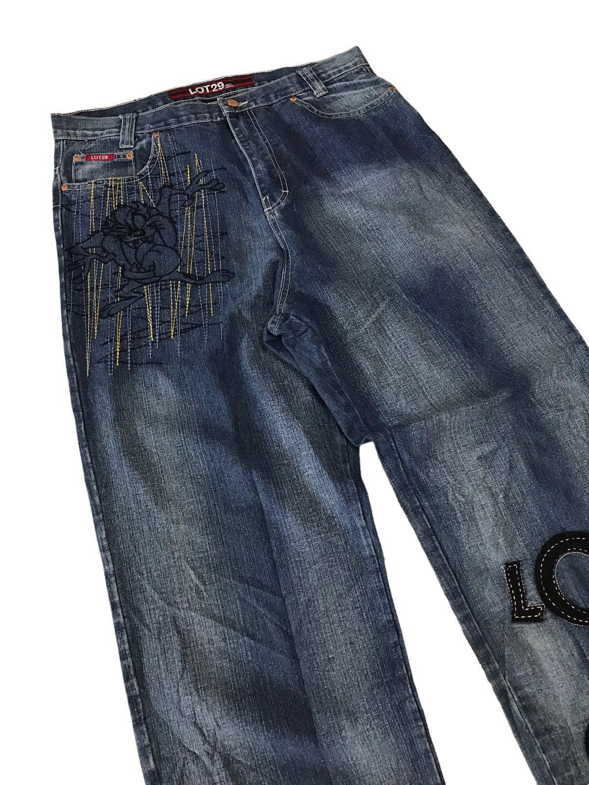 Beauty Beast Baggy🔥Lot 29 Tazmania Hip Hop Embroidery Denim Jeans ⚡️ Size US 35 - 5 Thumbnail