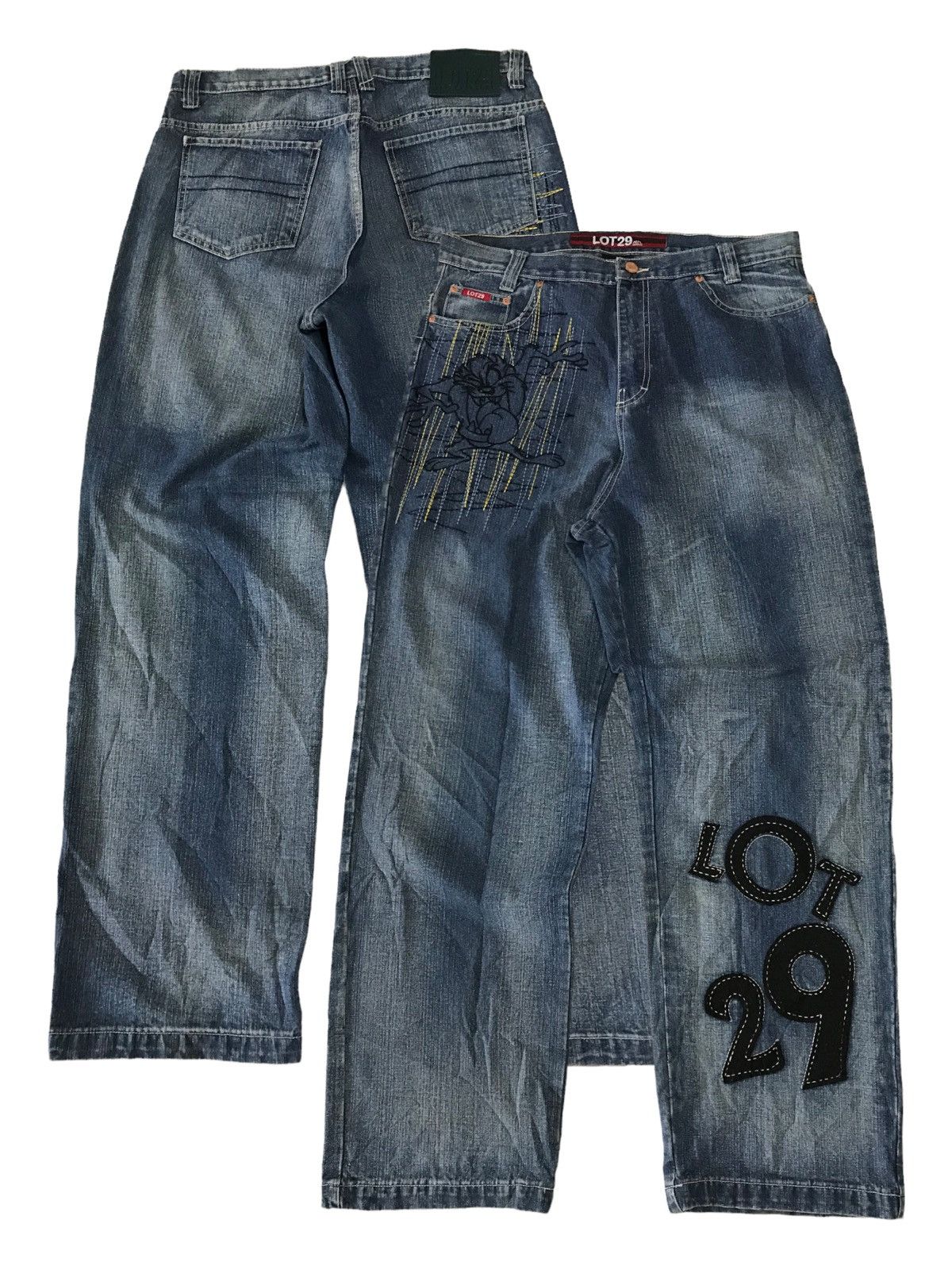Beauty Beast Baggy🔥Lot 29 Tazmania Hip Hop Embroidery Denim Jeans ⚡️ Size US 35 - 1 Thumbnail
