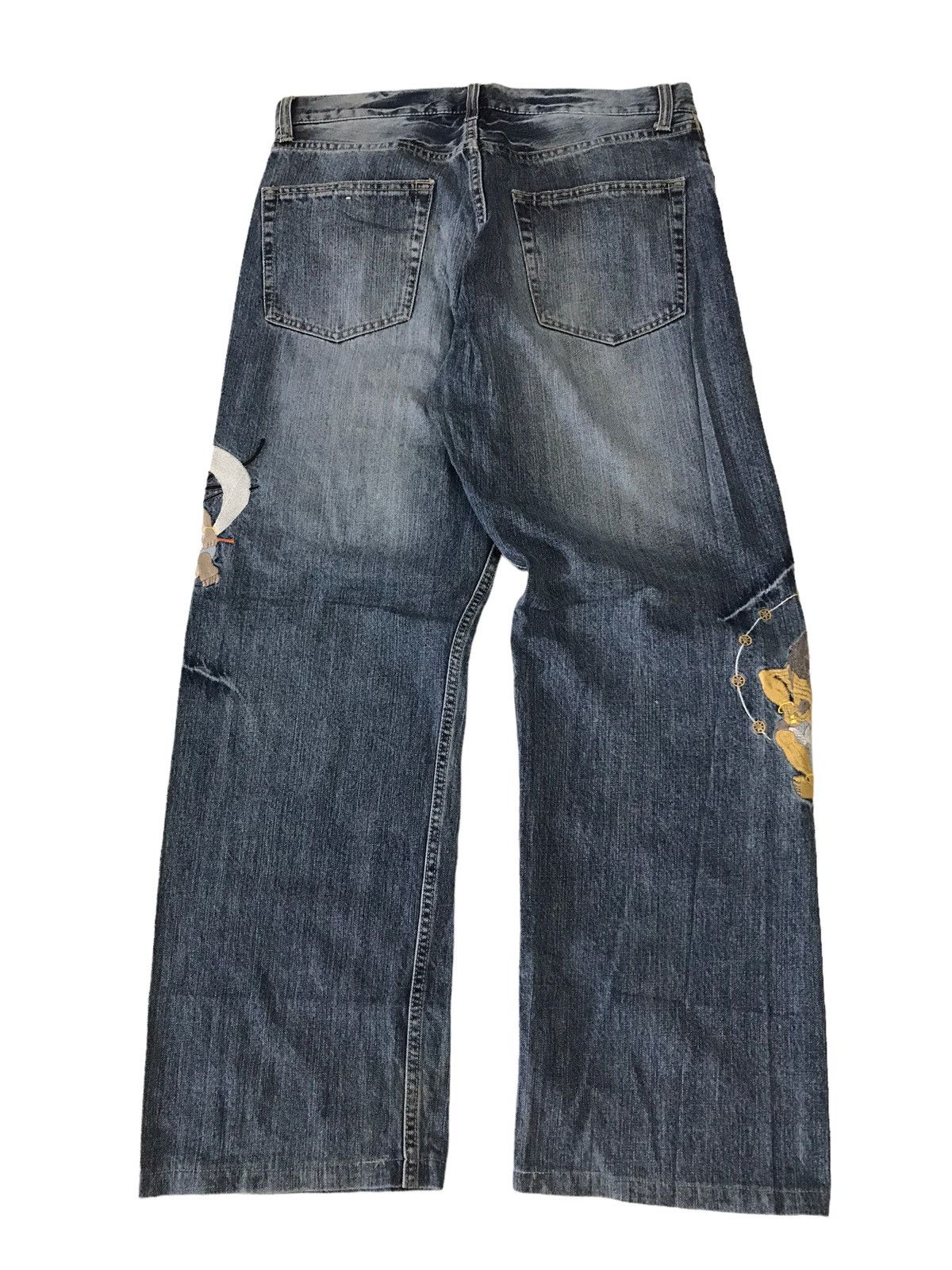 Japanese Brand 💥RAIIJIN💥 Japanese God Embroidery Distressed Denim Pant Size US 31 - 8 Thumbnail
