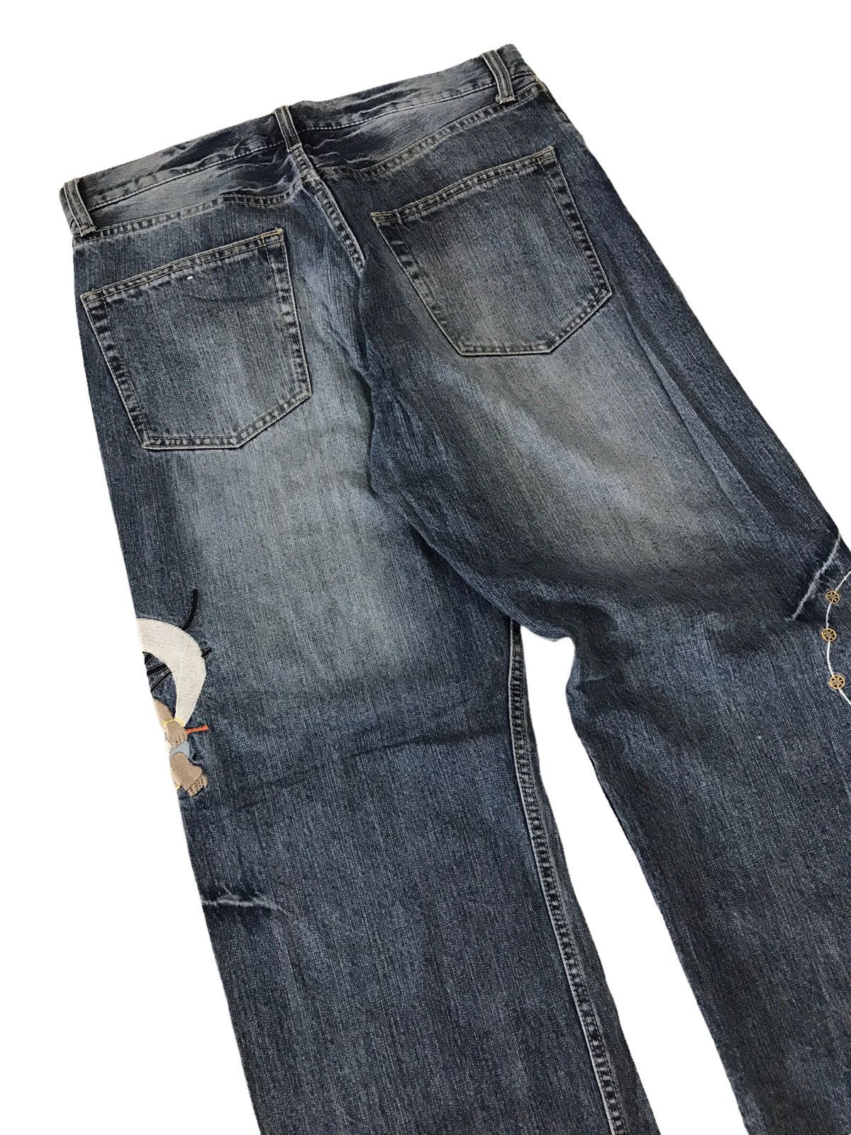 Japanese Brand 💥RAIIJIN💥 Japanese God Embroidery Distressed Denim Pant Size US 31 - 10 Thumbnail