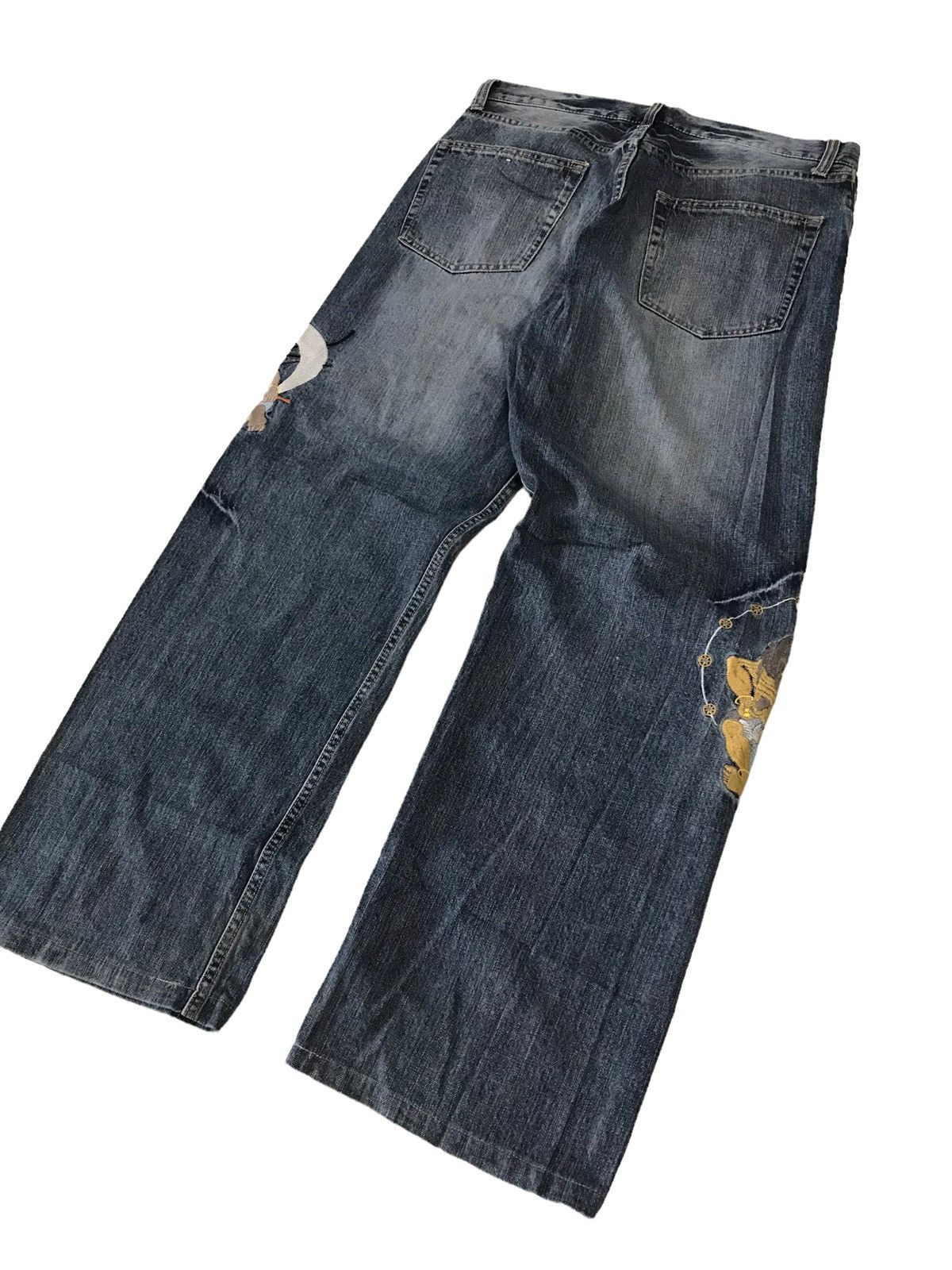 Japanese Brand 💥RAIIJIN💥 Japanese God Embroidery Distressed Denim Pant Size US 31 - 9 Thumbnail