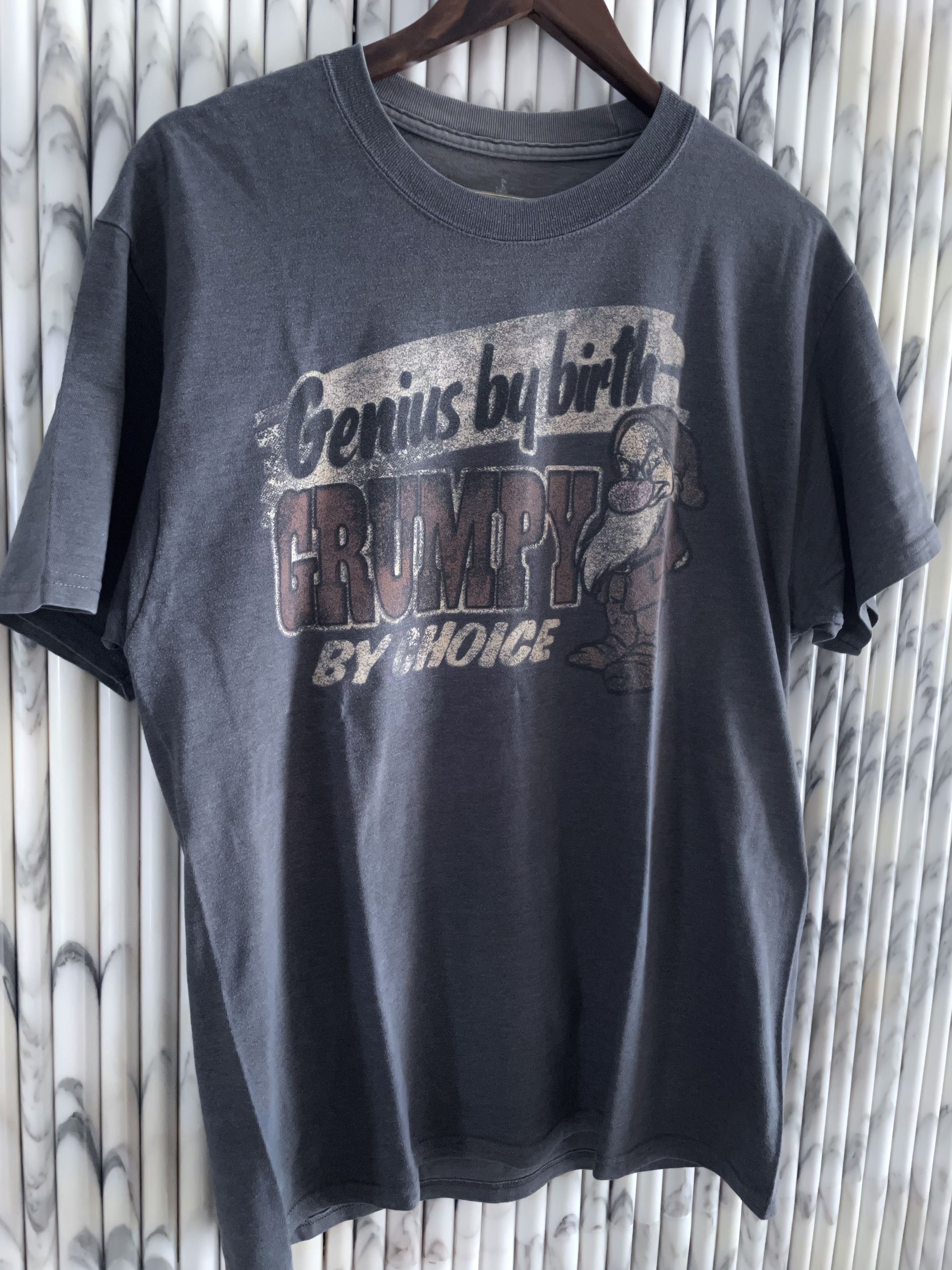 SNOW WHITE GRUMPY CARTOON FADED LOOPWHEEL T SHIRT