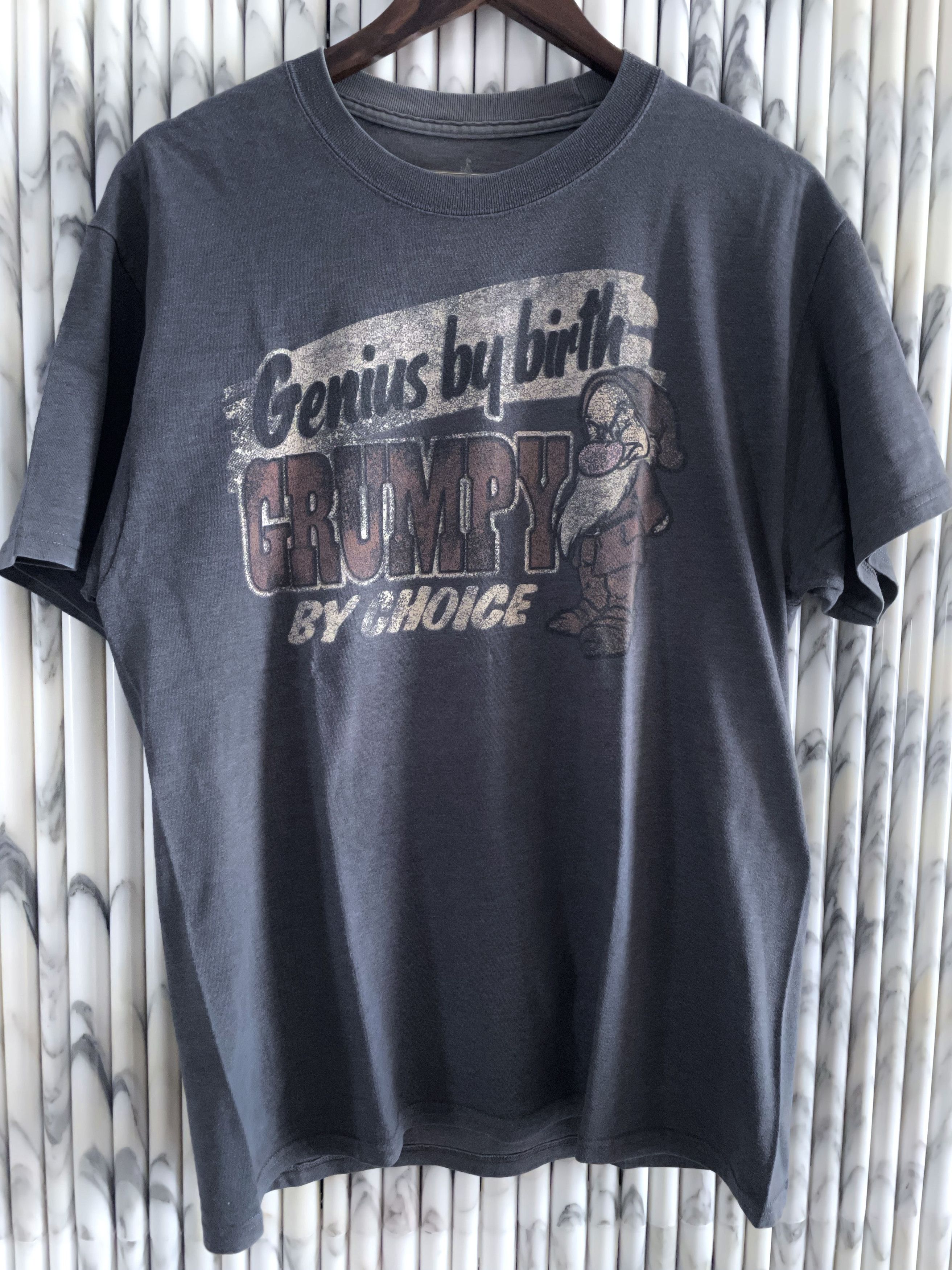 image of Disney x Vintage Snow White Grumpy Cartoon Faded Loopwheel T Shirt in Grey, Men's (Size Medium)
