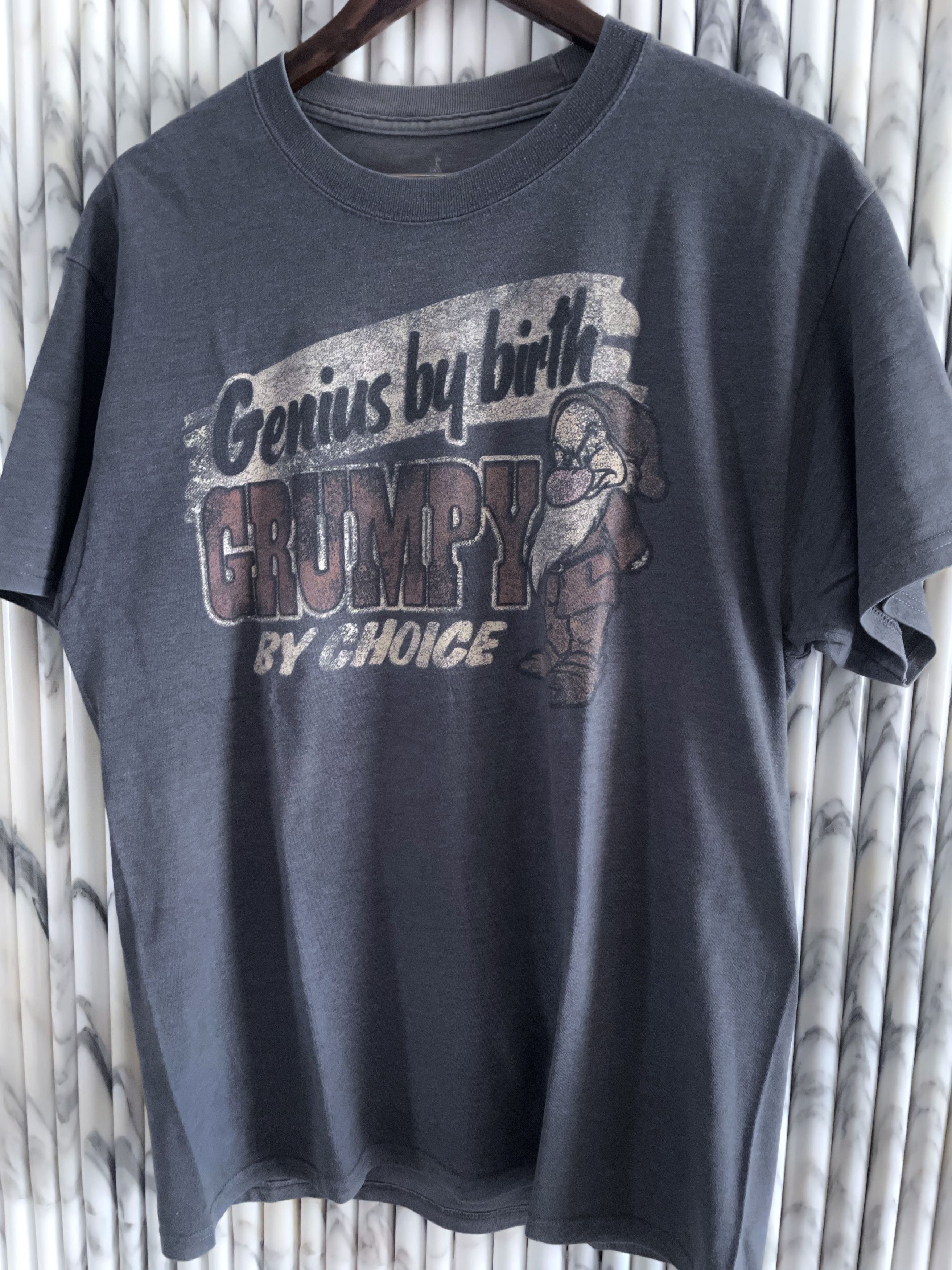 SNOW WHITE GRUMPY CARTOON FADED LOOPWHEEL T SHIRT