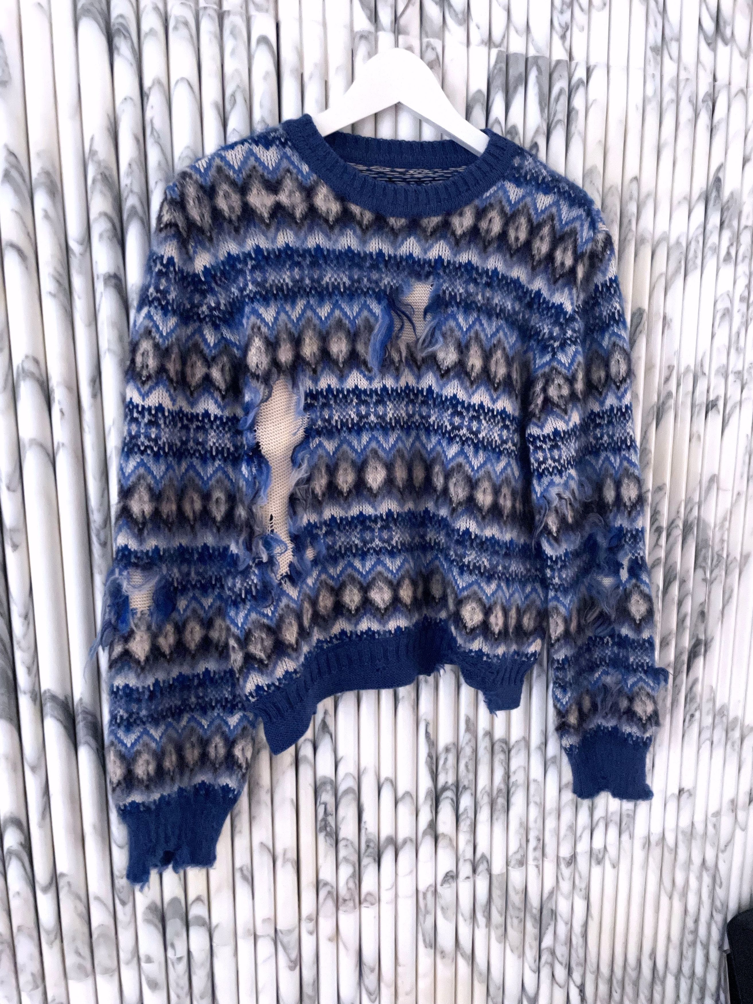 Maison Margiela NEW DISTRESSED FAIR ISLE CROPPED WOOL SWEATER Size US M / EU 48-50 / 2 - 4 Thumbnail