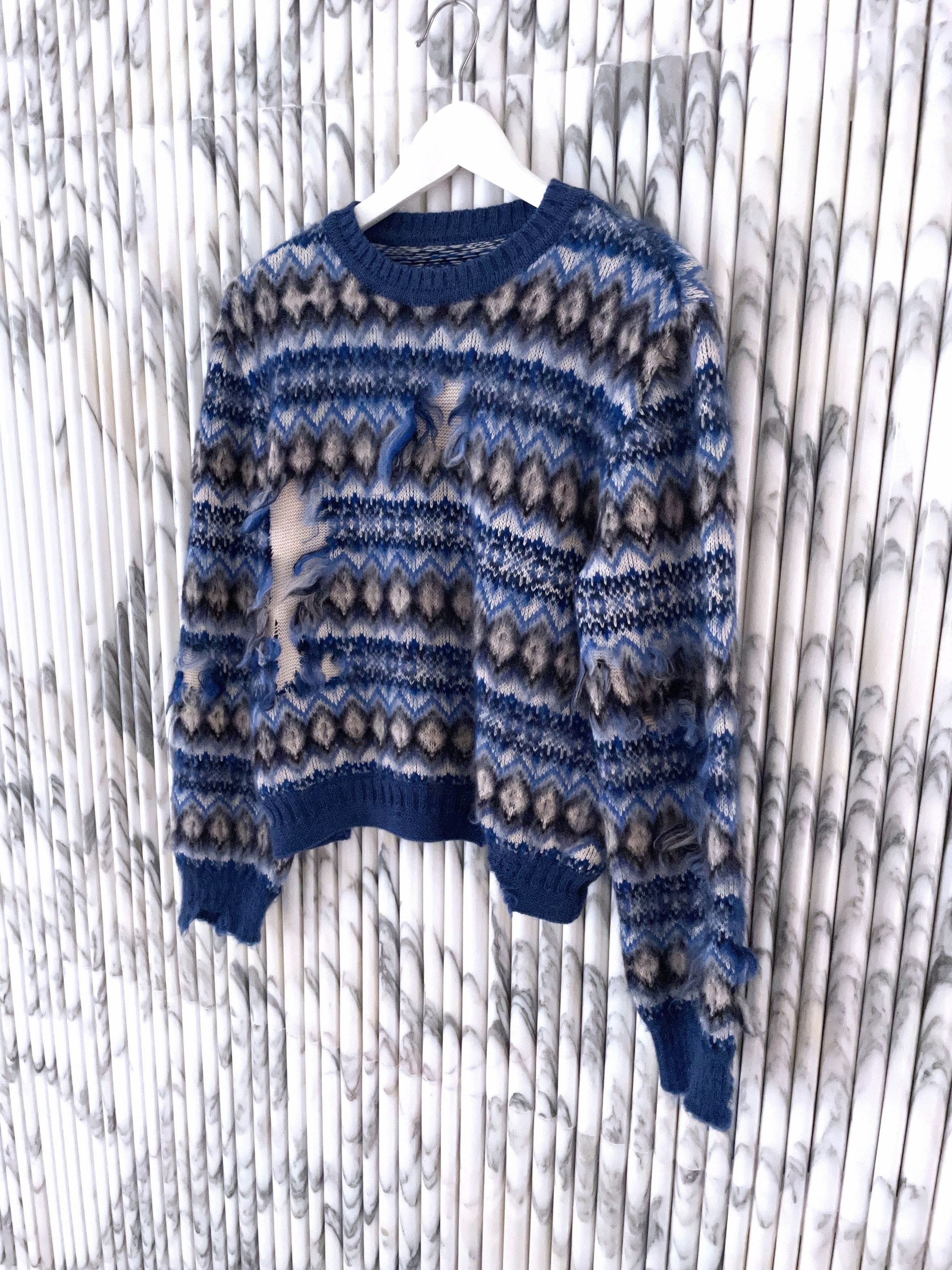 Maison Margiela NEW DISTRESSED FAIR ISLE CROPPED WOOL SWEATER Size US M / EU 48-50 / 2 - 3 Thumbnail