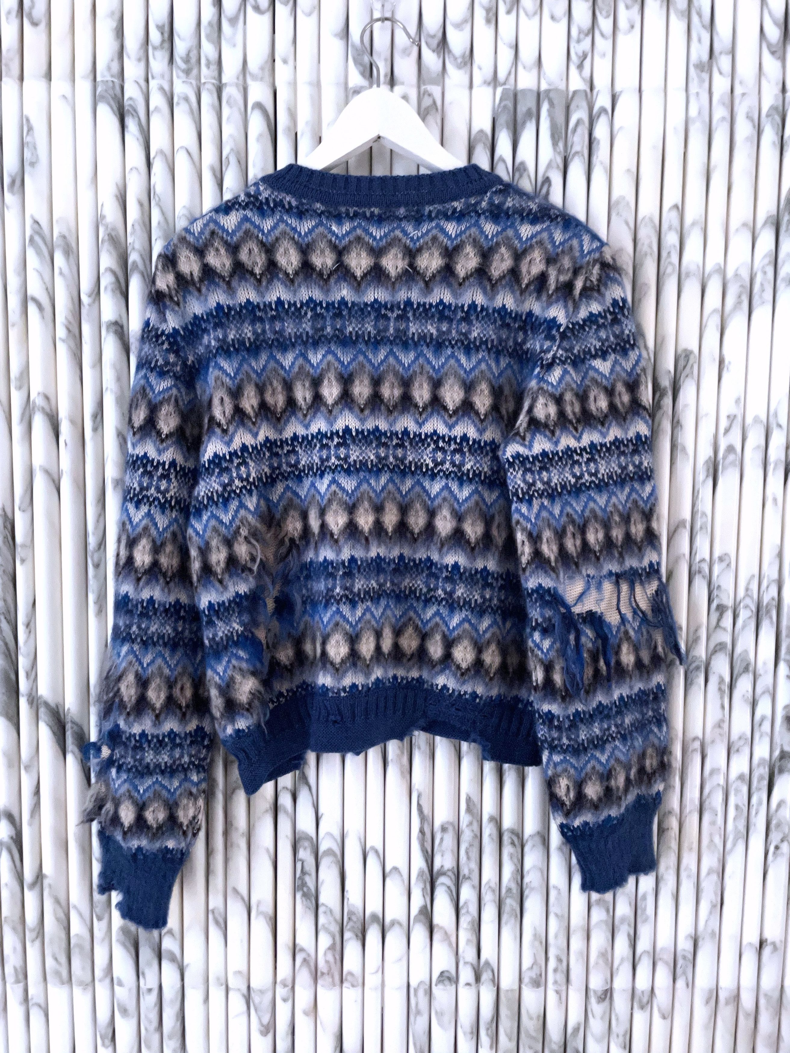 Maison Margiela NEW DISTRESSED FAIR ISLE CROPPED WOOL SWEATER Size US M / EU 48-50 / 2 - 5 Thumbnail