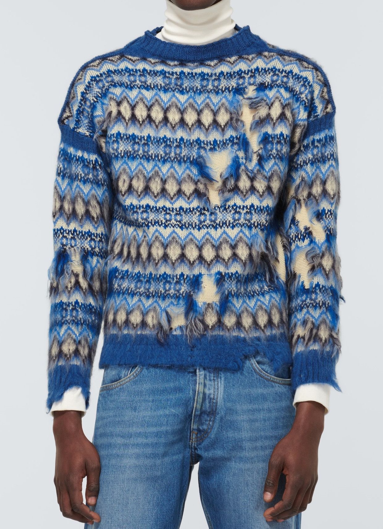 Maison Margiela NEW DISTRESSED FAIR ISLE CROPPED WOOL SWEATER Size US M / EU 48-50 / 2 - 15 Thumbnail